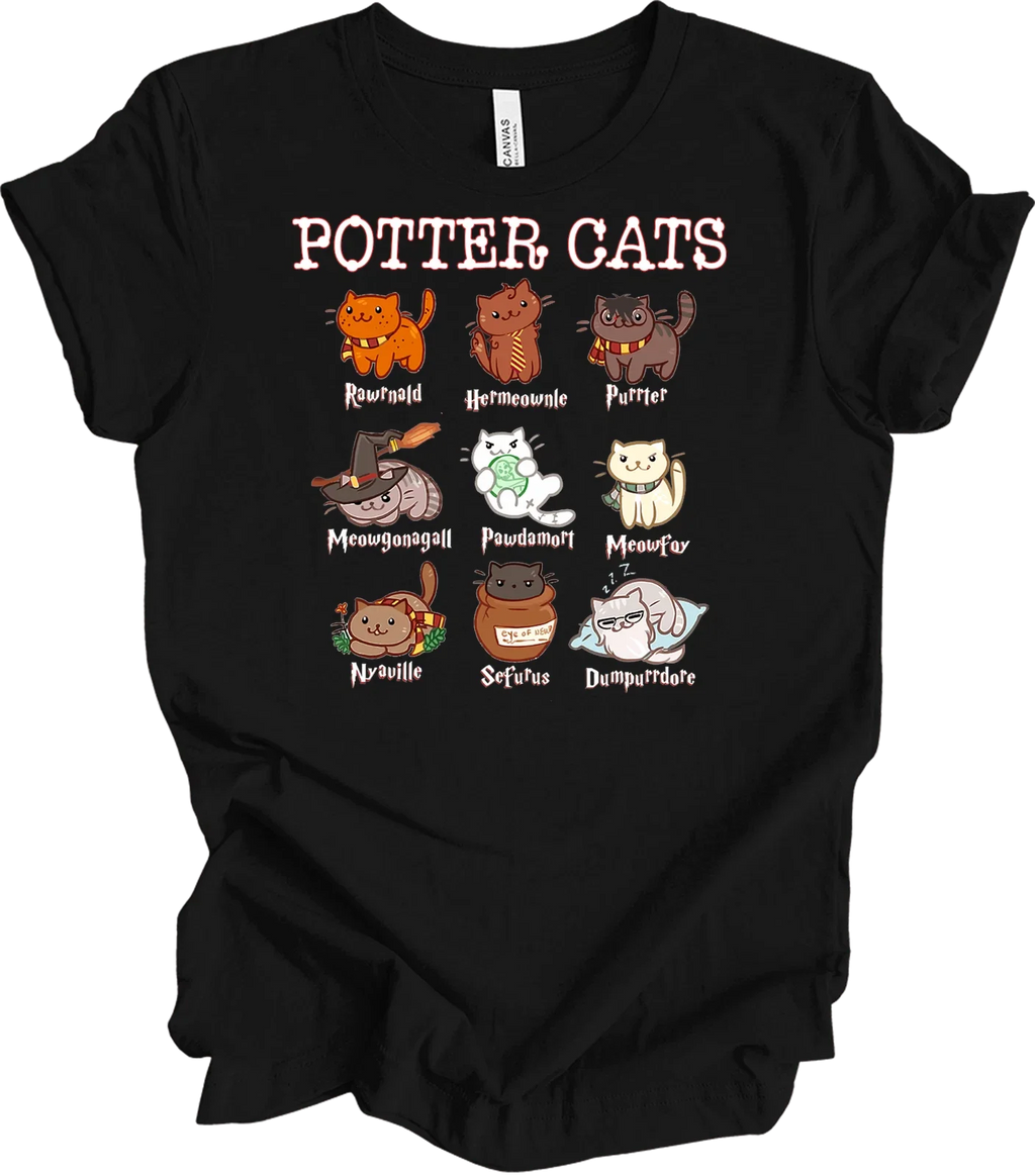 Potter Cats Funny Harry Pawtter Cat Lover Cute Kawaii - Adult & Kids T-Shirts, Sweatshirts & Hoodies apparel design preview 1