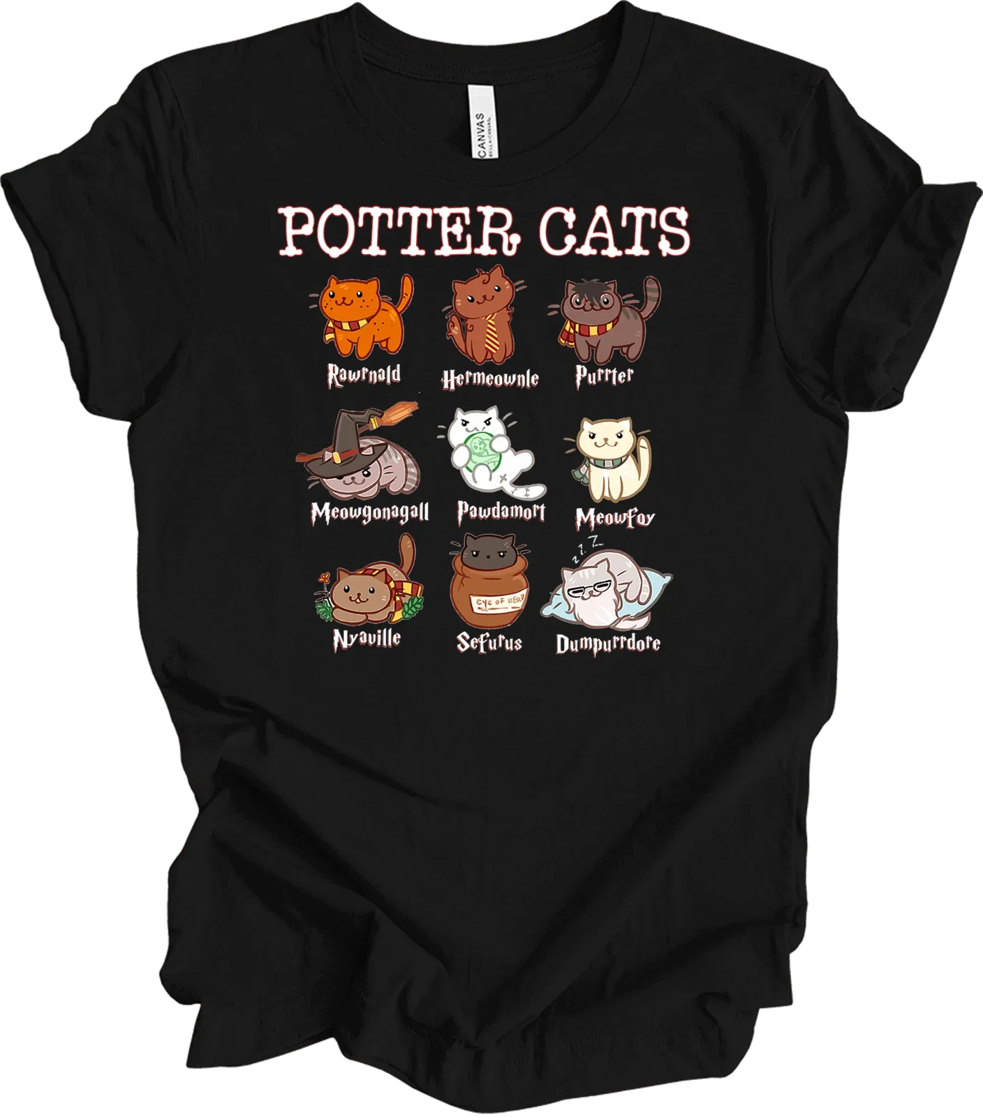 Potter Cats Funny Harry Pawtter Cat Lover Cute Kawaii - Adult & Kids T-Shirts, Sweatshirts & Hoodies apparel design preview 1