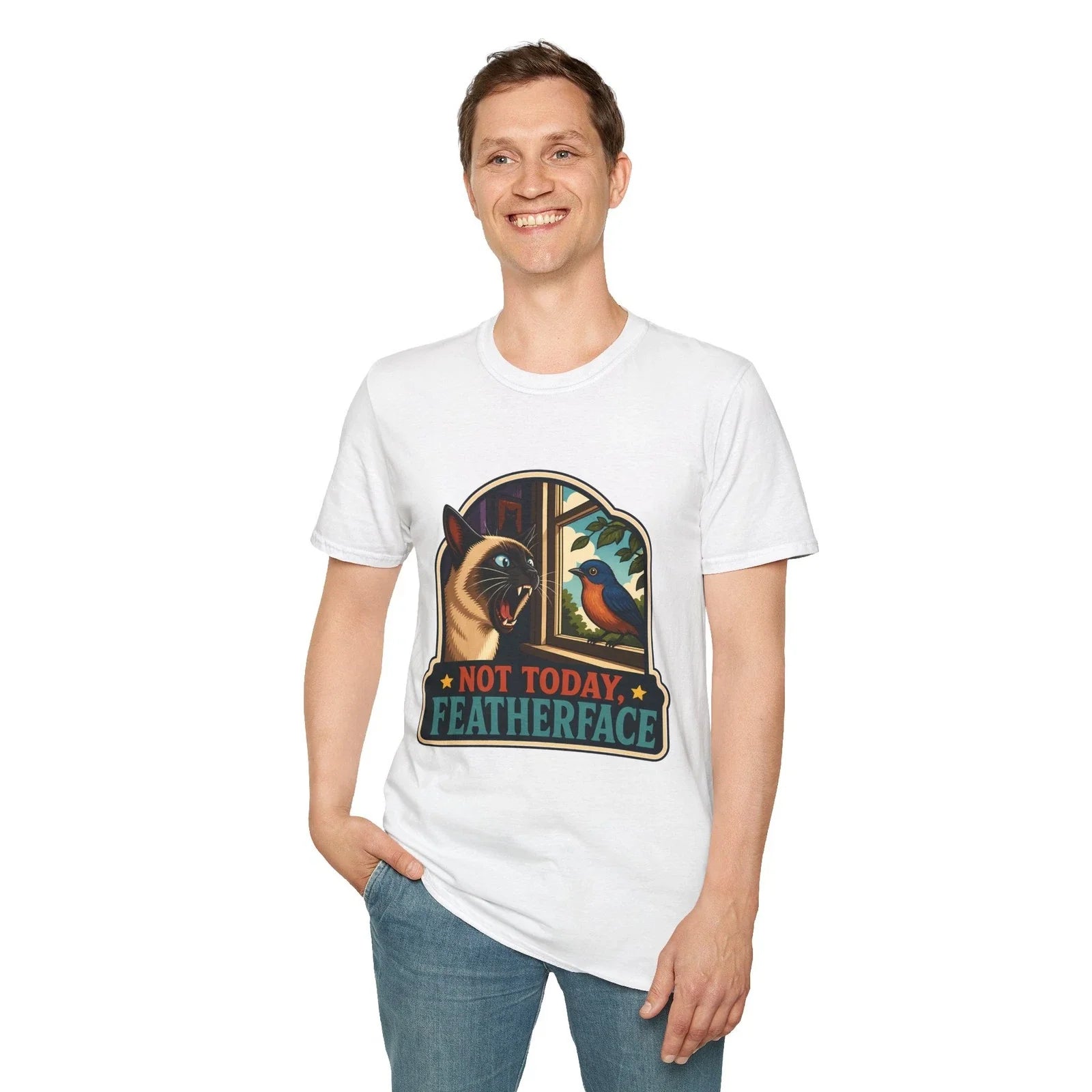 Siamese Cat Bird Funny Angry Pet Window Meme Retro - Adult & Kids T-Shirts, Sweatshirts & Hoodies apparel design preview 1