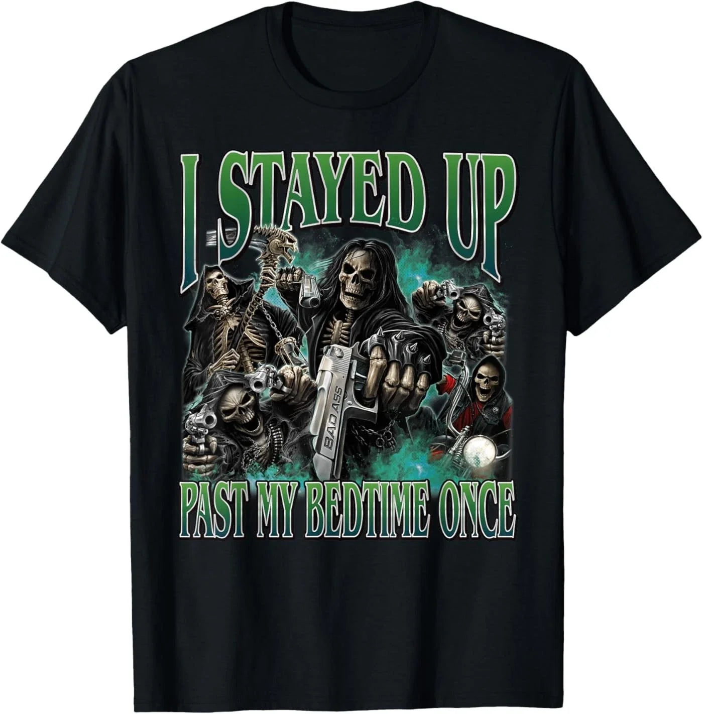 I Stayed Up Past My Bedtime Funny Hard Skeleton Meme - Adult & Kids T-Shirts, Sweatshirts & Hoodies apparel design preview 1