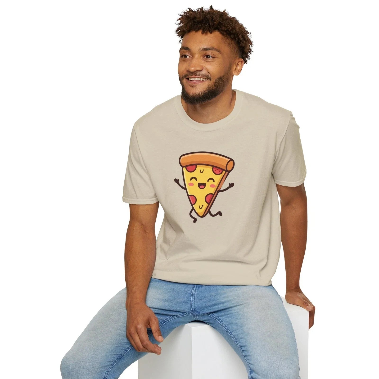 Happy Pizza Slice Kawaii Pepperoni - Adult & Kids T-Shirts, Sweatshirts & Hoodies apparel design preview 1