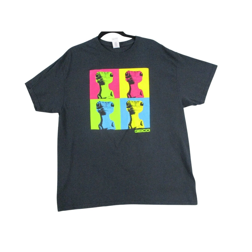 Geico Gecko Pop Art Graphic Mens XL Black Neon Warhol - Adult & Kids T-Shirts, Sweatshirts & Hoodies apparel design preview 1