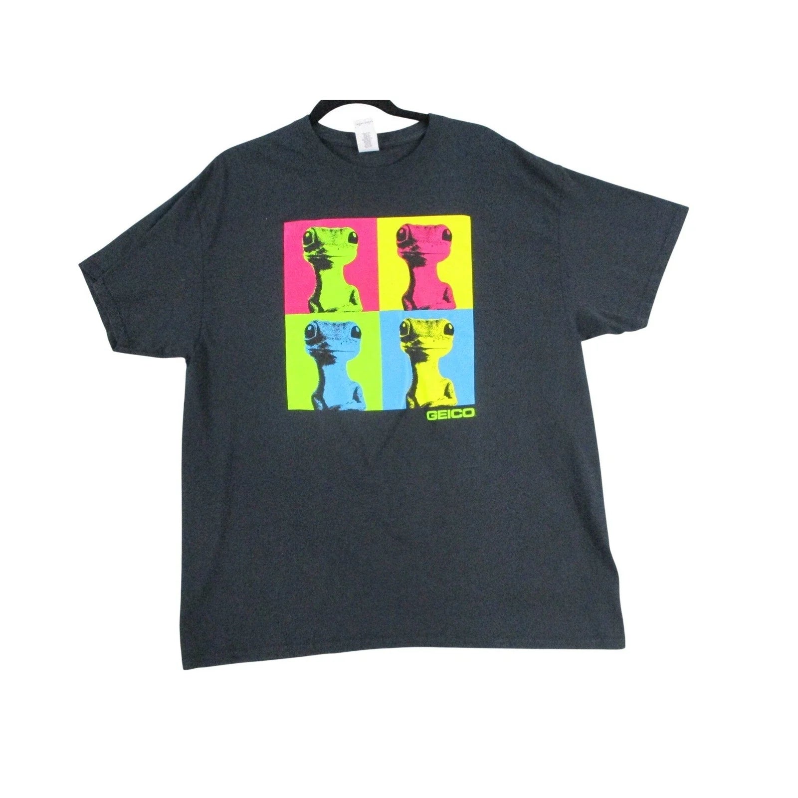 Geico Gecko Pop Art Graphic Mens XL Black Neon Warhol - Adult & Kids T-Shirts, Sweatshirts & Hoodies apparel design preview 1