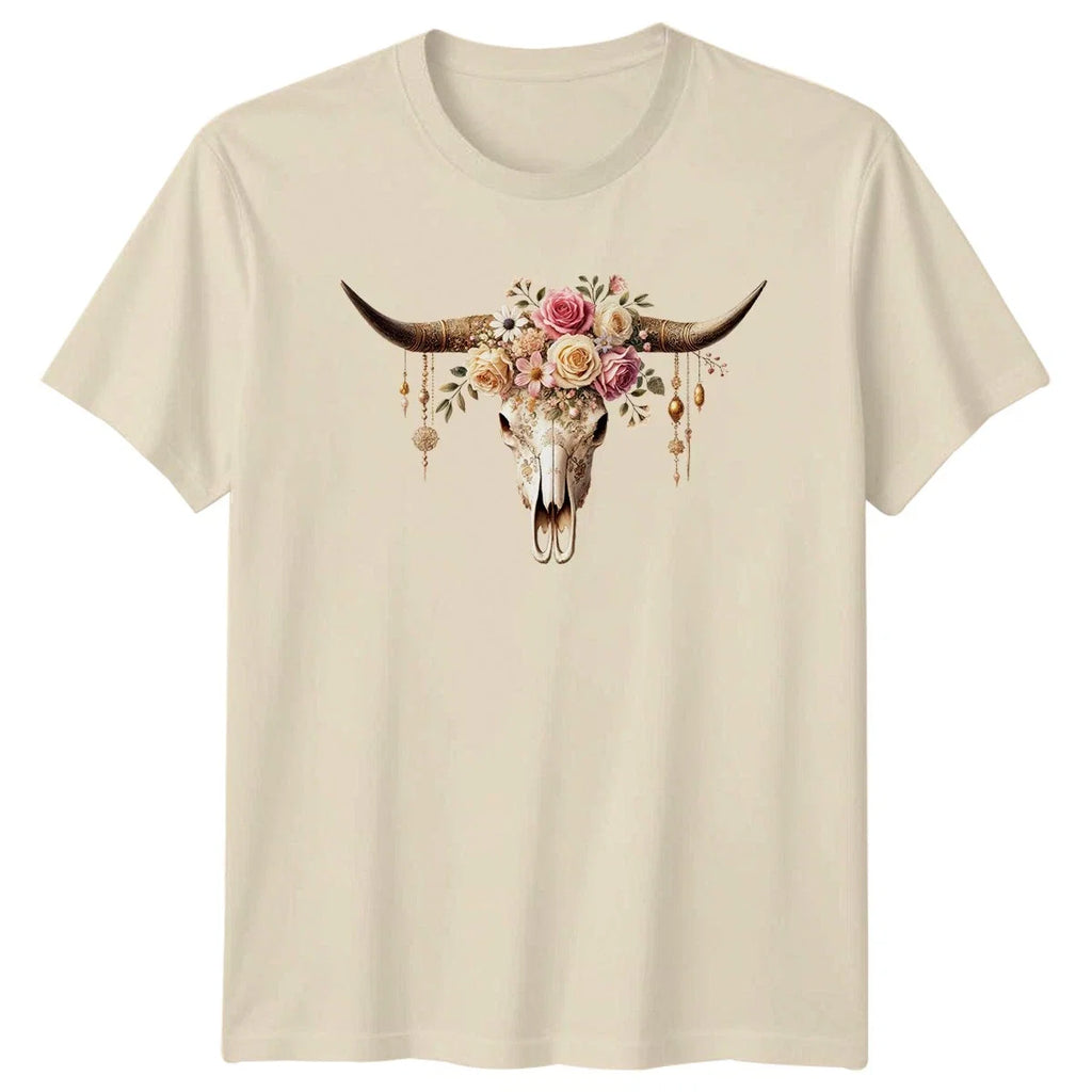 Boho Floral Bull Skull Womens Western Bohemian - Adult & Kids T-Shirts, Sweatshirts & Hoodies apparel design preview 1