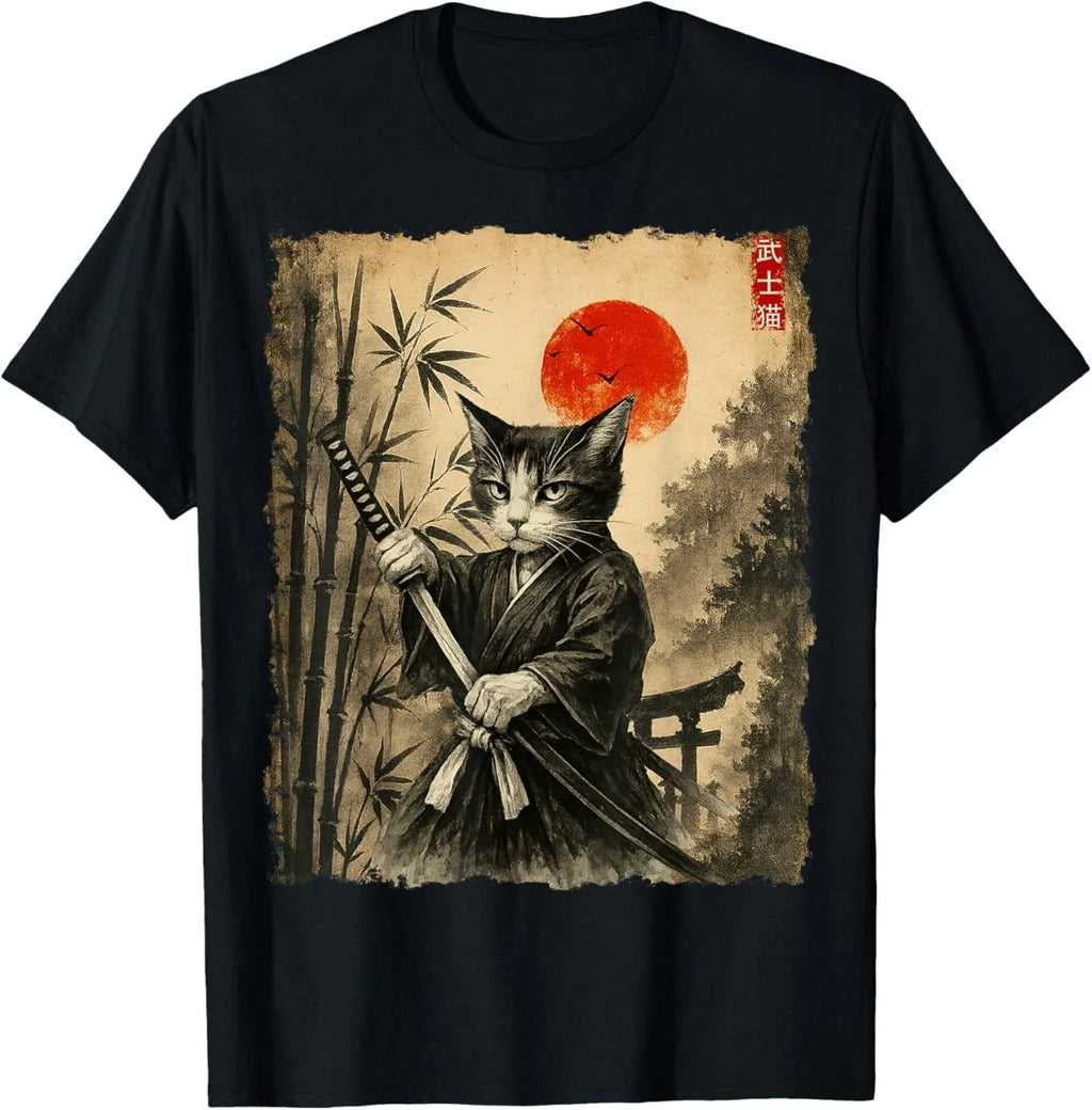 Samurai Cat Japanese Art Men Boys Funny Graphic Anime - Adult & Kids T-Shirts, Sweatshirts & Hoodies apparel design preview 1
