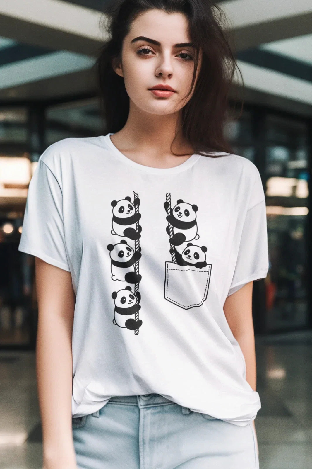 Cute Panda Climbing Pocket Black Graphic Kawaii - Adult & Kids T-Shirts, Sweatshirts & Hoodies apparel design preview 1