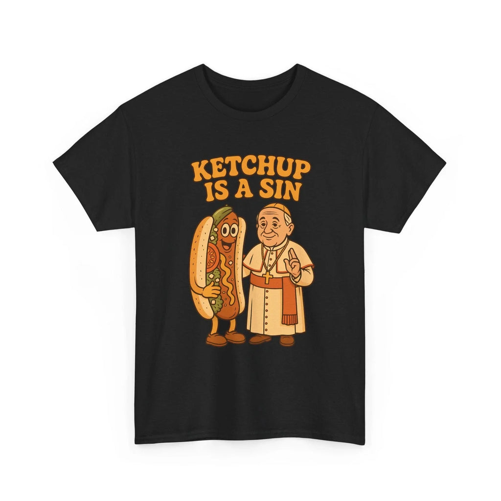 Funny Da Pope Chicago Style Hot Dog Ketchup Is A Sin, - Adult & Kids T-Shirts, Sweatshirts & Hoodies apparel design preview 1