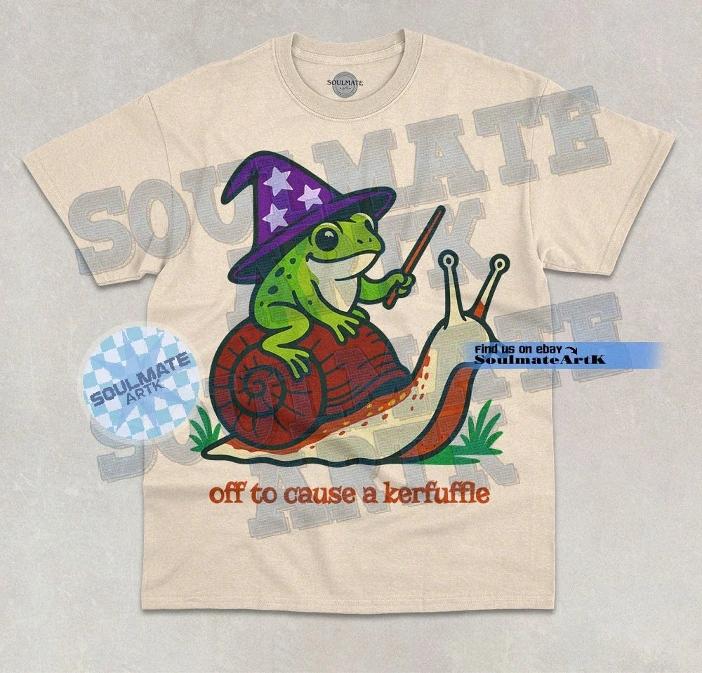 Off To Cause A Kerfuffle Funny Wizard Frog On Snail - Adult & Kids T-Shirts, Sweatshirts & Hoodies apparel design preview 1