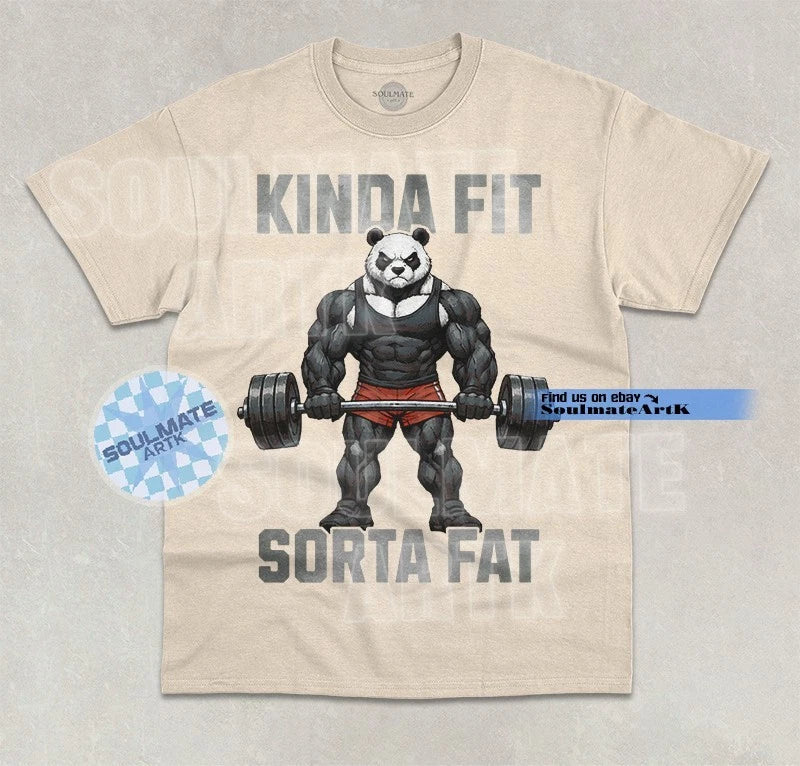 Kinda Fit Sorta Fat Funny Meme Panda Joke Workout - Adult & Kids T-Shirts, Sweatshirts & Hoodies apparel design preview 1