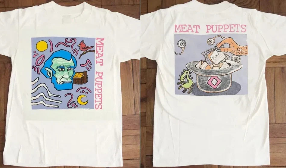 Vintage 90s Meat Puppets Abe Lincoln Tour Black Doubl - Adult & Kids T-Shirts, Sweatshirts & Hoodies apparel design preview 1