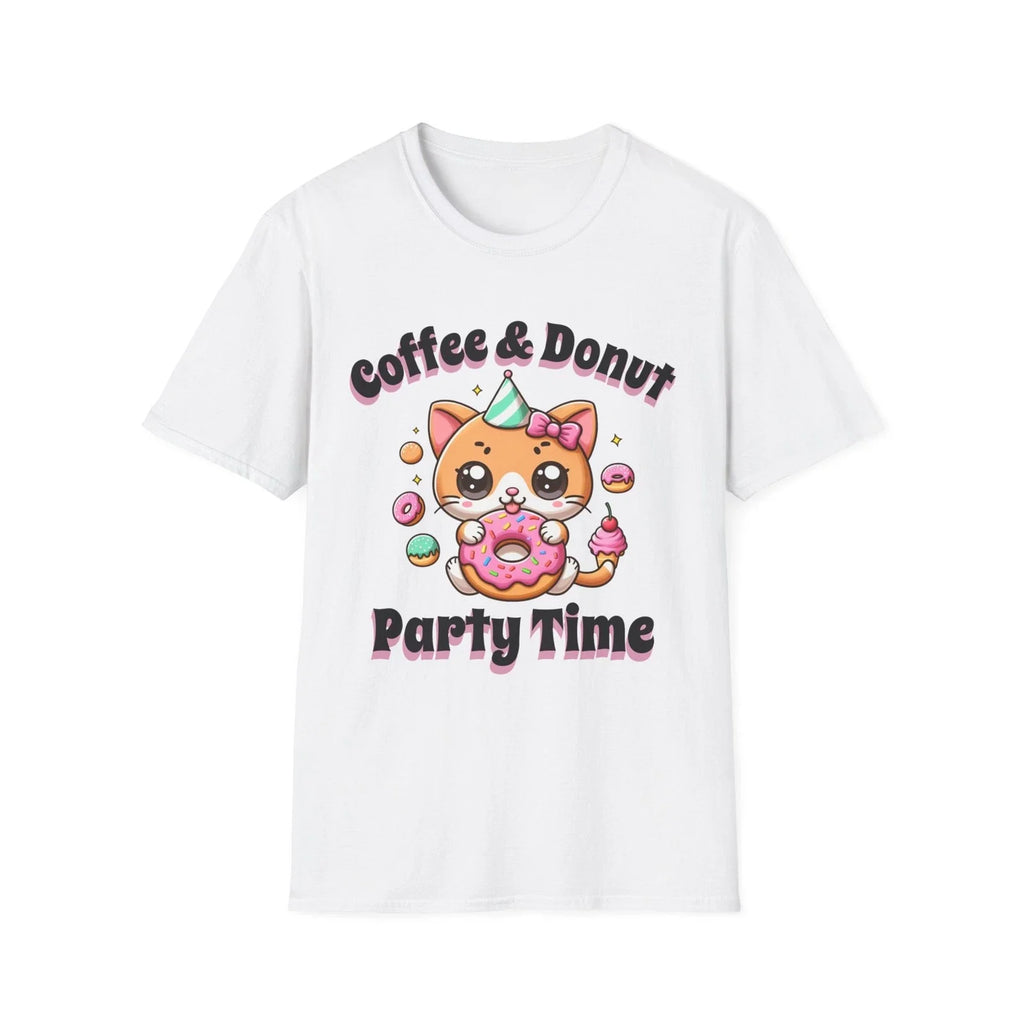 Coffee Donut Party Time Cute Cat Design - Adult & Kids T-Shirts, Sweatshirts & Hoodies apparel design preview 1