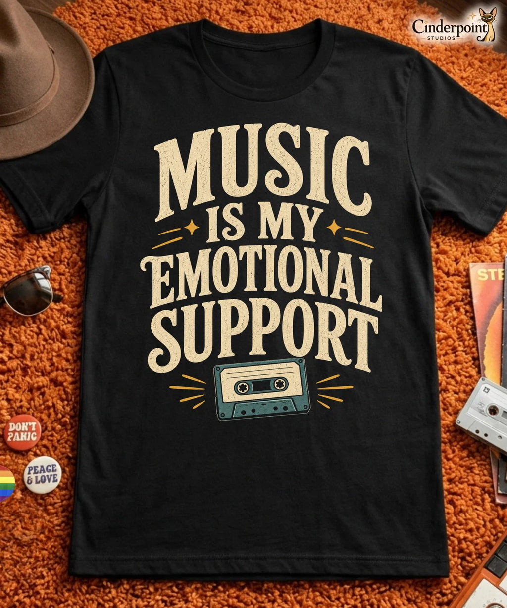Music Is My Emotional Support Cassette Mix Tape - Adult & Kids T-Shirts, Sweatshirts & Hoodies apparel design preview 1