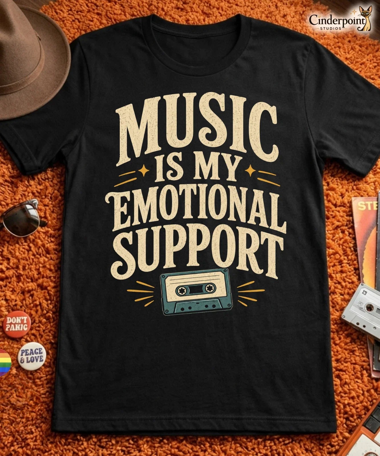 Music Is My Emotional Support Cassette Mix Tape - Adult & Kids T-Shirts, Sweatshirts & Hoodies apparel design preview 1