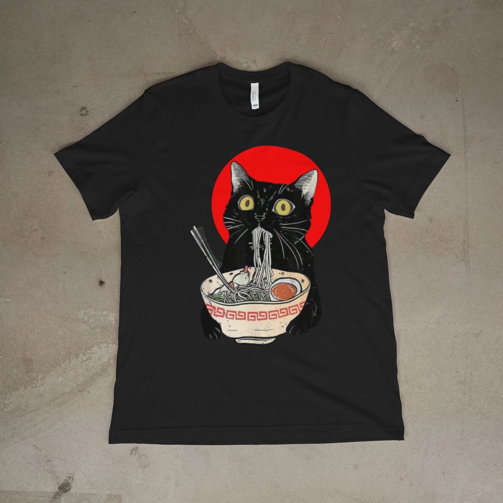 Japanese Ramen Cat Black Noodle Bowl Anime Kawaii - Adult & Kids T-Shirts, Sweatshirts & Hoodies apparel design preview 1