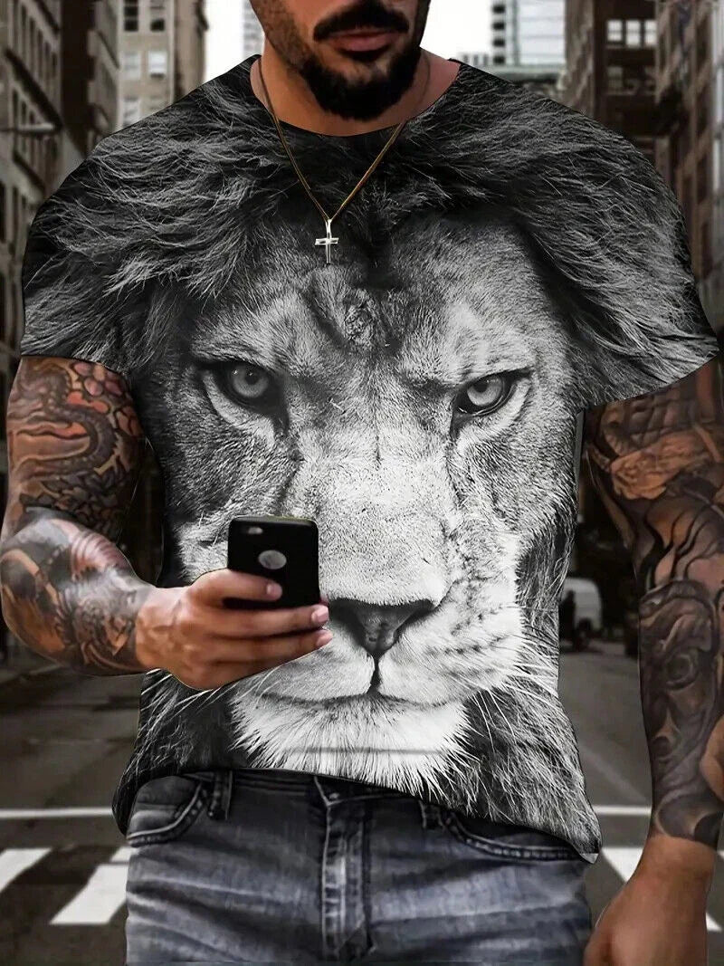 Camiseta Hombre Negro Blanco León Cara Estampado - Adult & Kids T-Shirts, Sweatshirts & Hoodies apparel design preview 1
