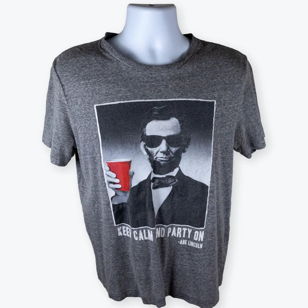 Novelty Gray Abe Lincoln "Keep Calm and Party On" - Adult & Kids T-Shirts, Sweatshirts & Hoodies apparel design preview 1