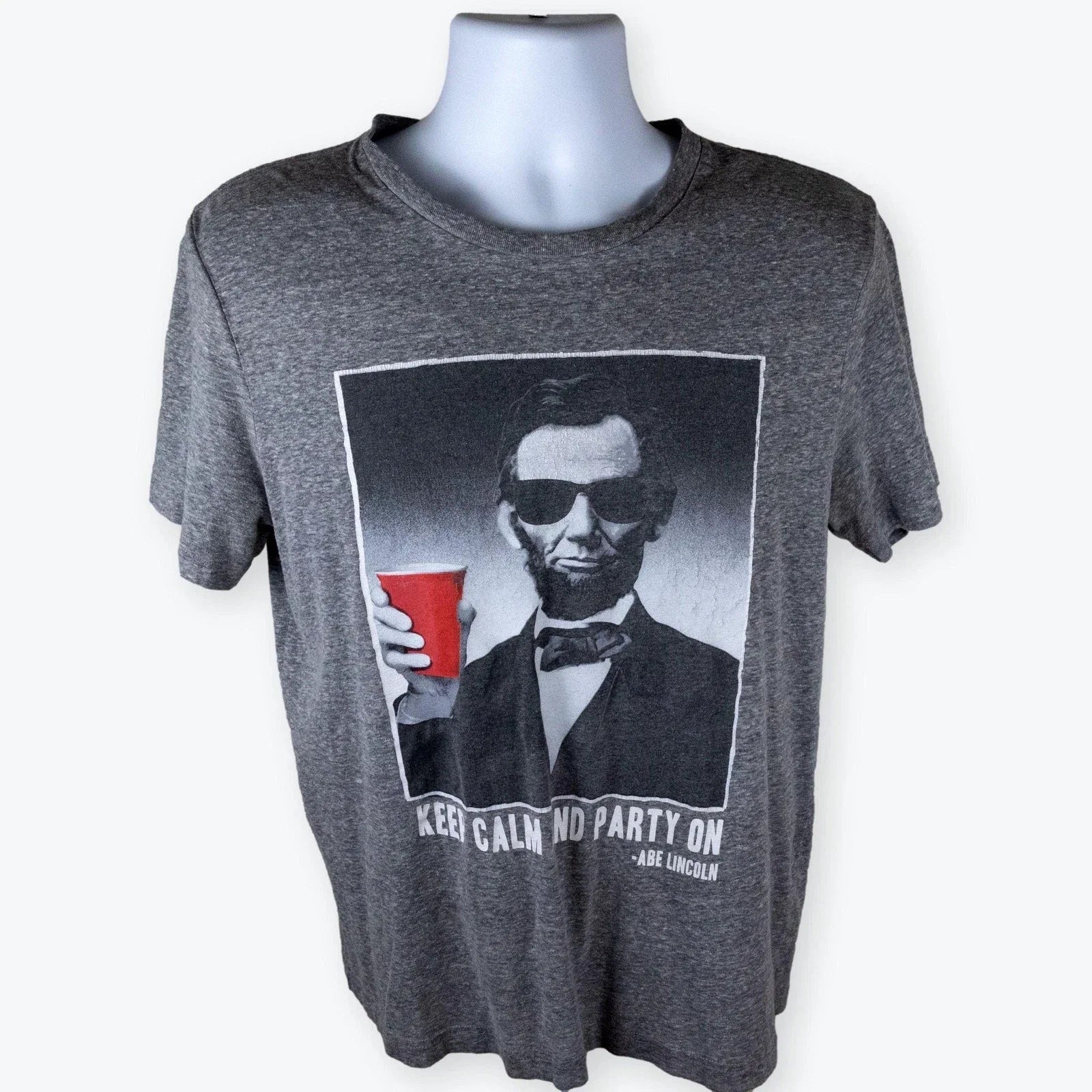 Novelty Gray Abe Lincoln "Keep Calm and Party On" - Adult & Kids T-Shirts, Sweatshirts & Hoodies apparel design preview 1