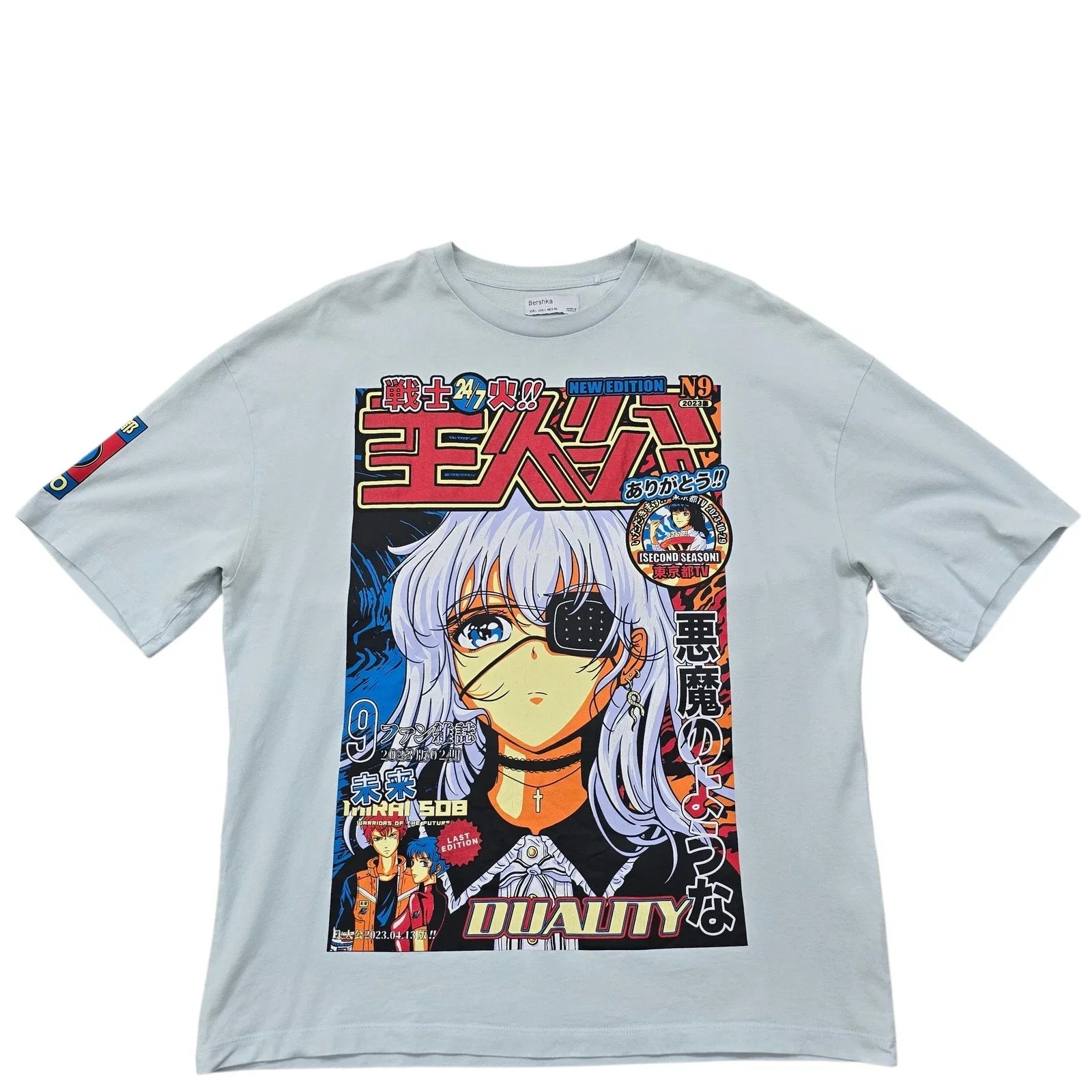 Bershka Men's Light Blue Anime Graphic Size L - Adult & Kids T-Shirts, Sweatshirts & Hoodies apparel design preview 1