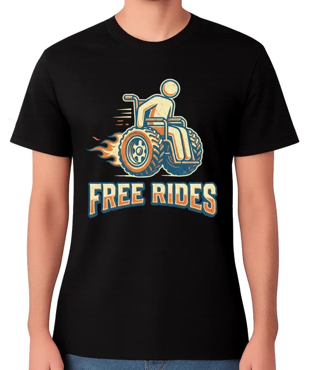 Free Rides Funny Wheelchair Speed Disability Graphic - Adult & Kids T-Shirts, Sweatshirts & Hoodies apparel design preview 1