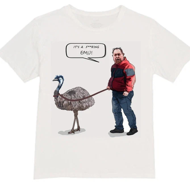 Man walking emu youtube ostrich funny video viral - Adult & Kids T-Shirts, Sweatshirts & Hoodies apparel design preview 1