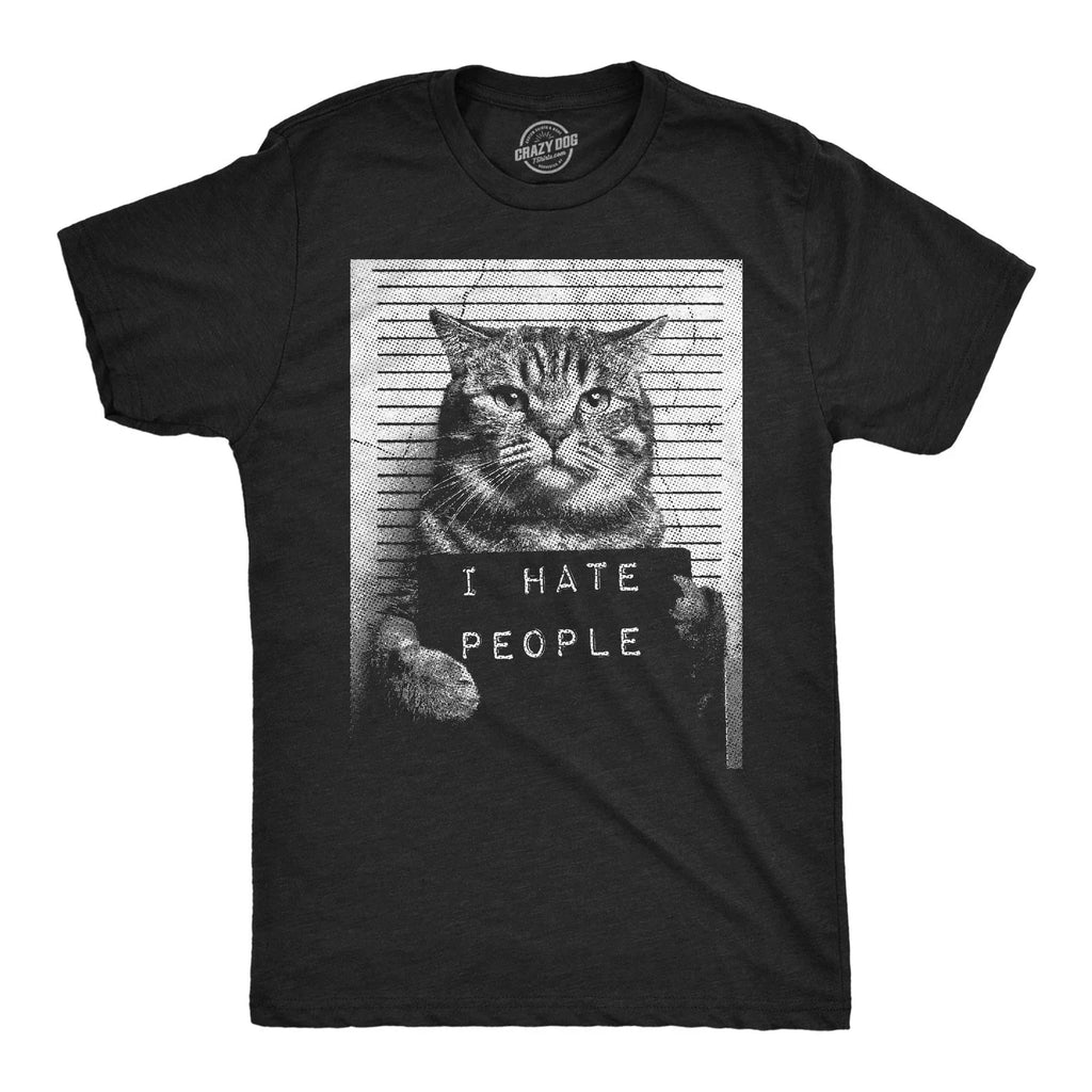 Mens Funny I Hate People Cat Mugshot Sarcastic - Adult & Kids T-Shirts, Sweatshirts & Hoodies apparel design preview 1