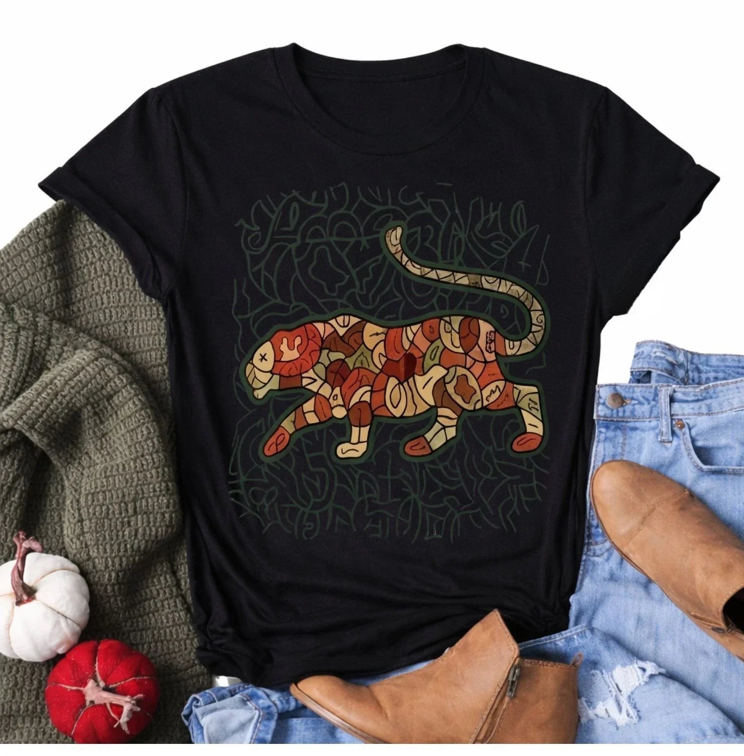 Colorful Patchwork Big Cat Leopard Mosaic Artistic - Adult & Kids T-Shirts, Sweatshirts & Hoodies apparel design preview 1