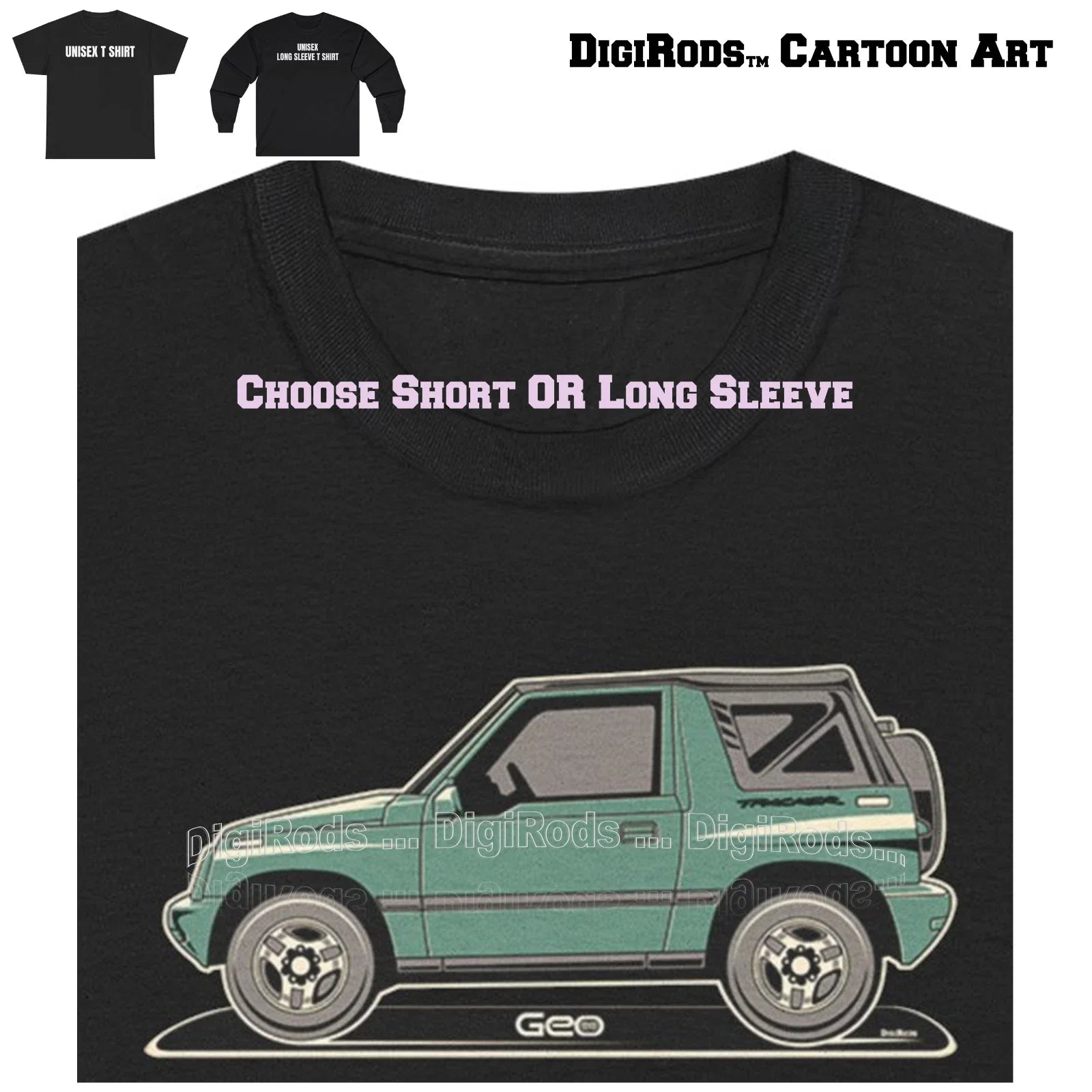 DigiRods Geo Tracker Fun SUV Model Year Tonal Cartoon - Adult & Kids T-Shirts, Sweatshirts & Hoodies apparel design preview 1