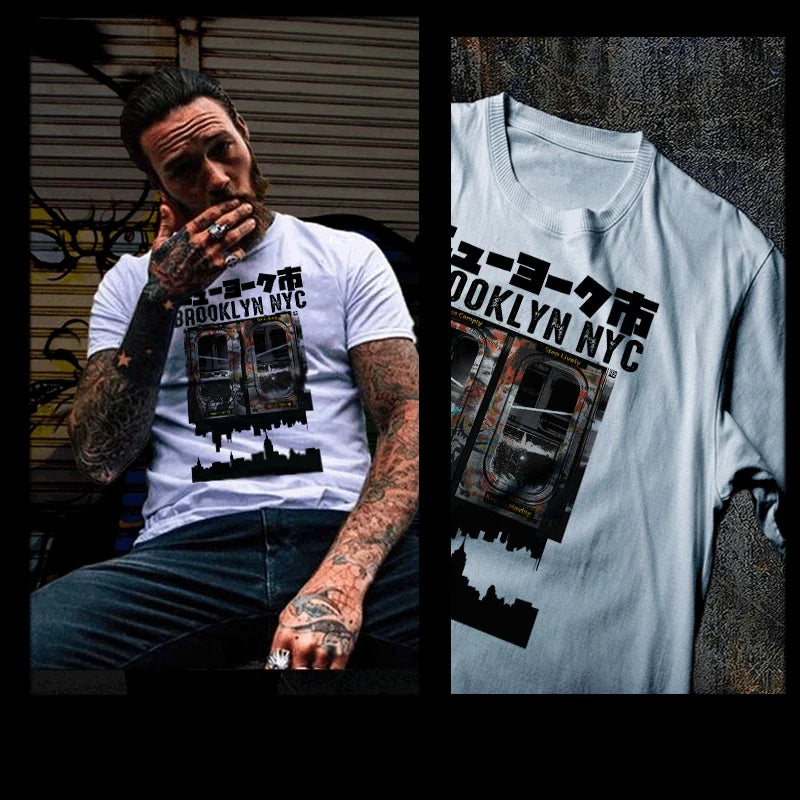 Brooklyn BK Graffiti Train with Japanese kanji New - Adult & Kids T-Shirts, Sweatshirts & Hoodies apparel design preview 1