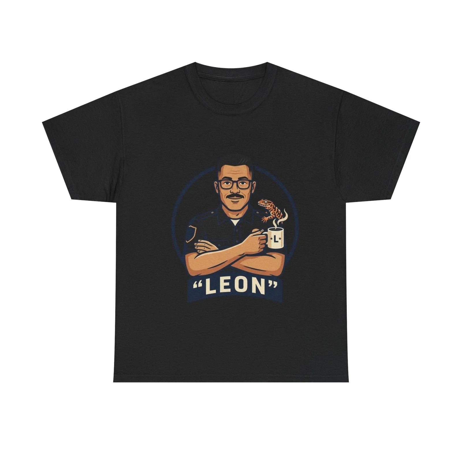 Leon Police Officer Portrait Cartoon Badge Emblem - Adult & Kids T-Shirts, Sweatshirts & Hoodies apparel design preview 1