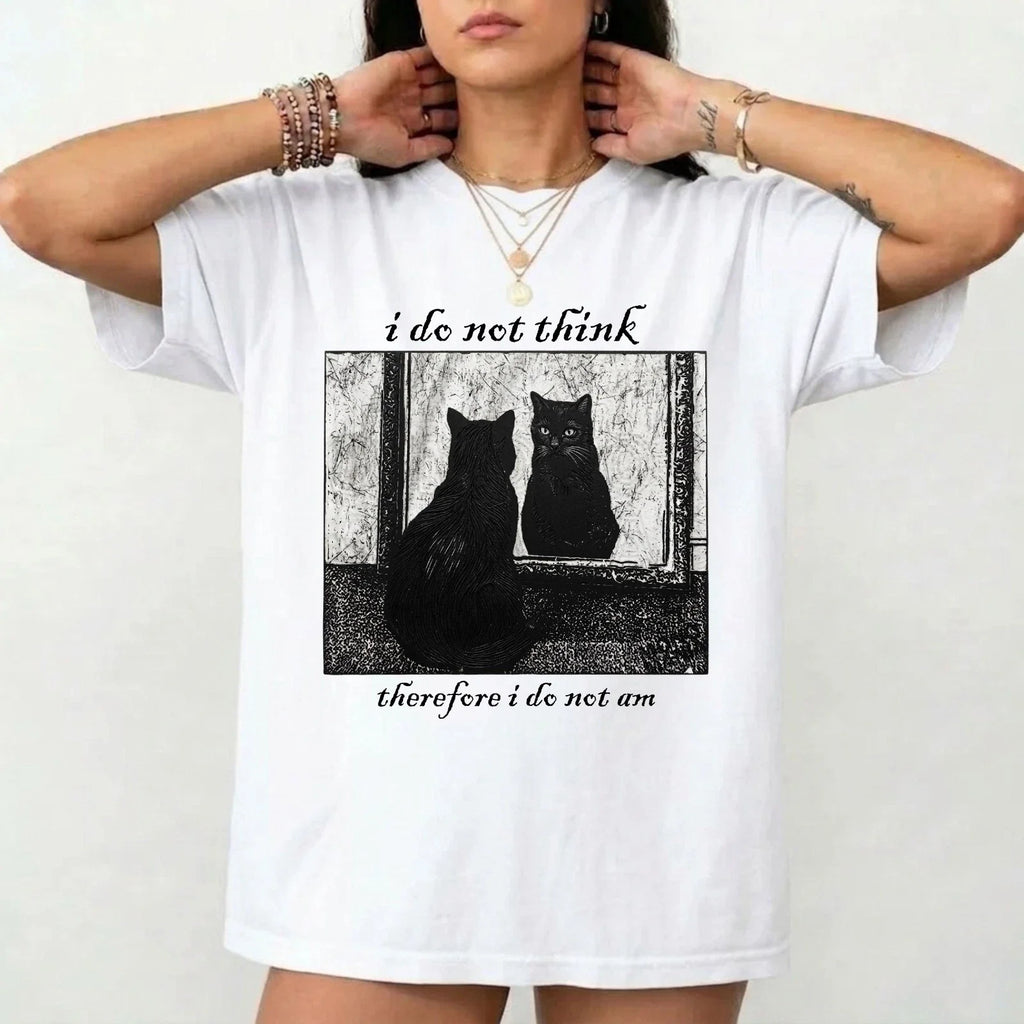 I Do Not Think Therefore Am Meme Funny Cat Sarcastic - Adult & Kids T-Shirts, Sweatshirts & Hoodies apparel design preview 1