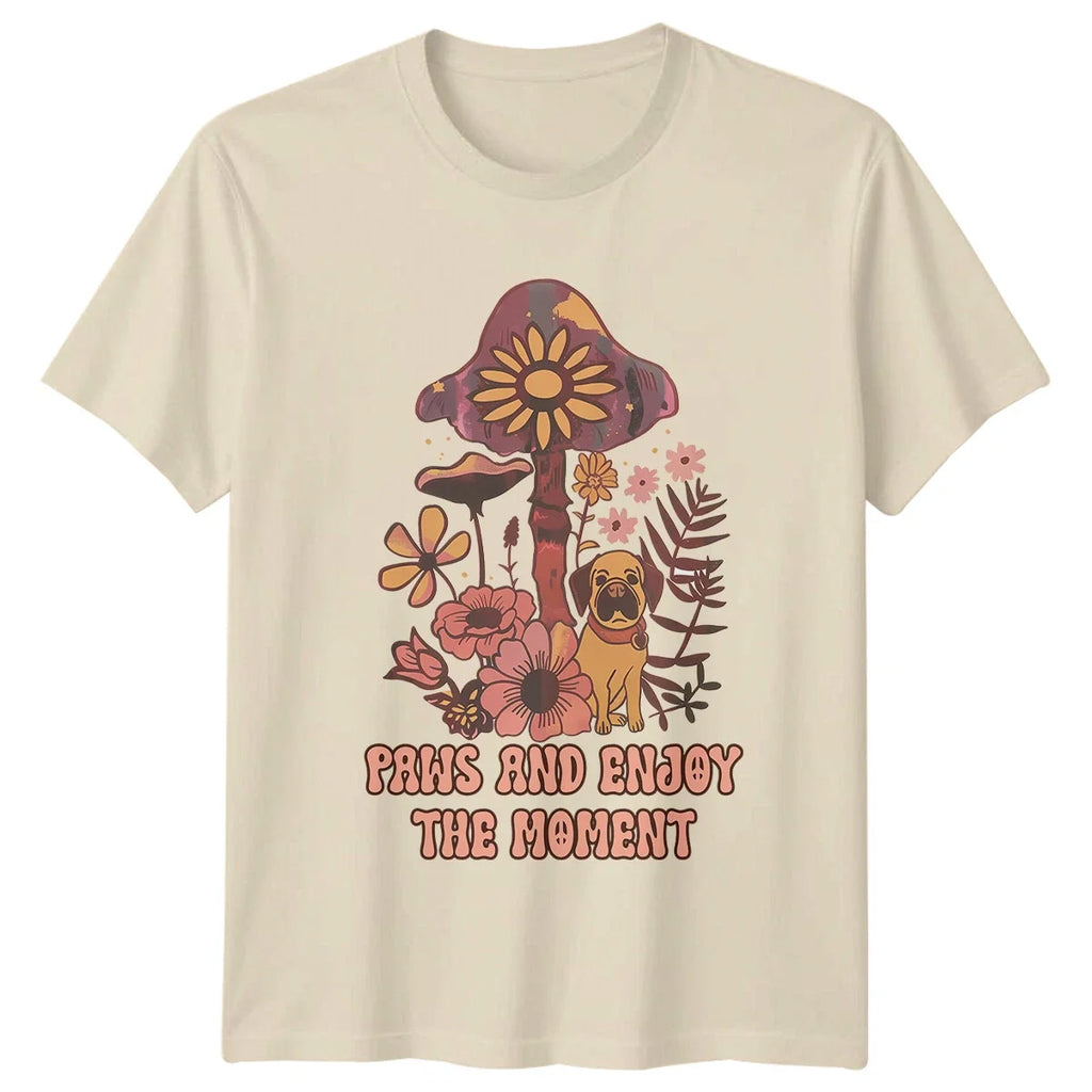 Paws And Enjoy The Moment Boho Dog, Retro Floral - Adult & Kids T-Shirts, Sweatshirts & Hoodies apparel design preview 1