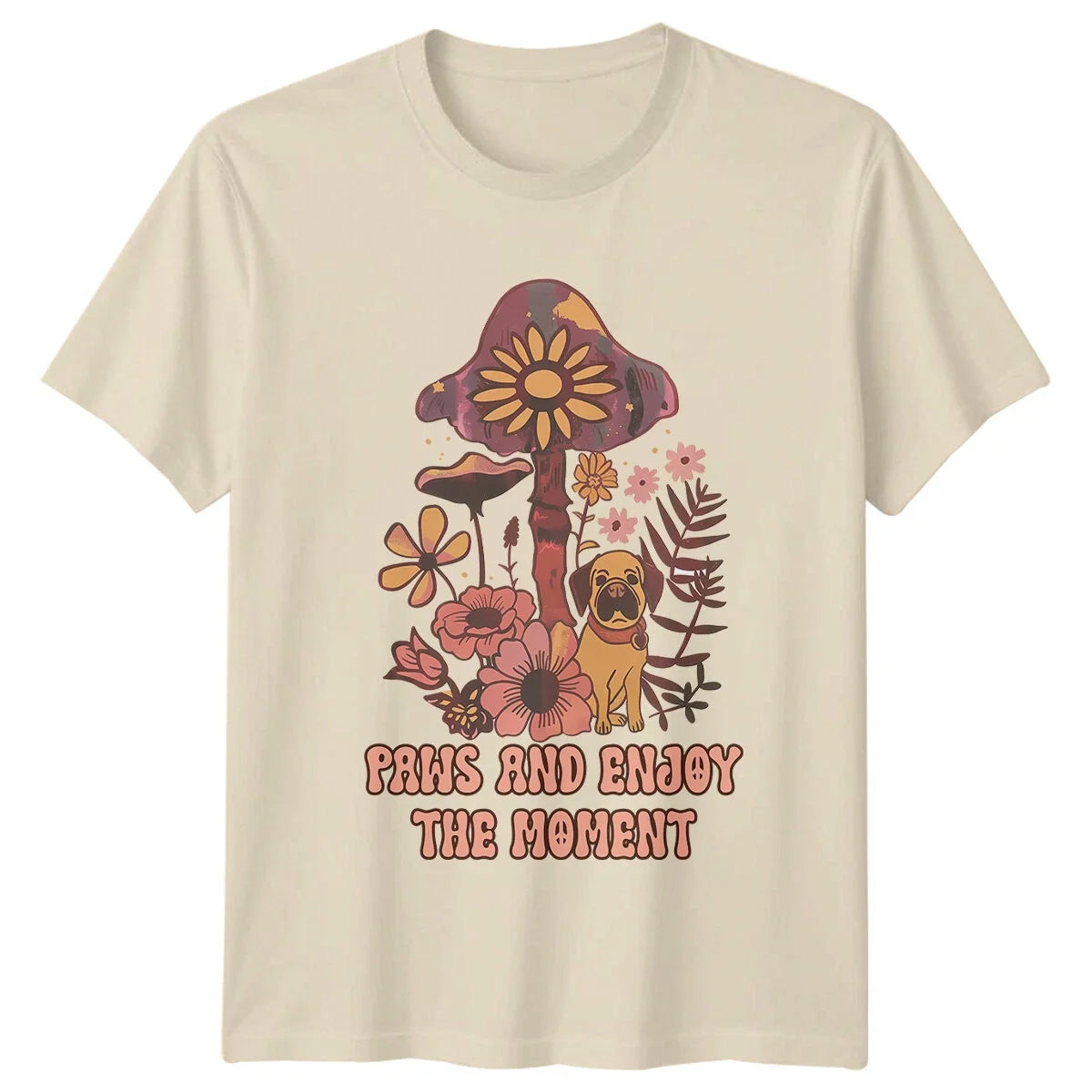 Paws And Enjoy The Moment Boho Dog, Retro Floral - Adult & Kids T-Shirts, Sweatshirts & Hoodies apparel design preview 1
