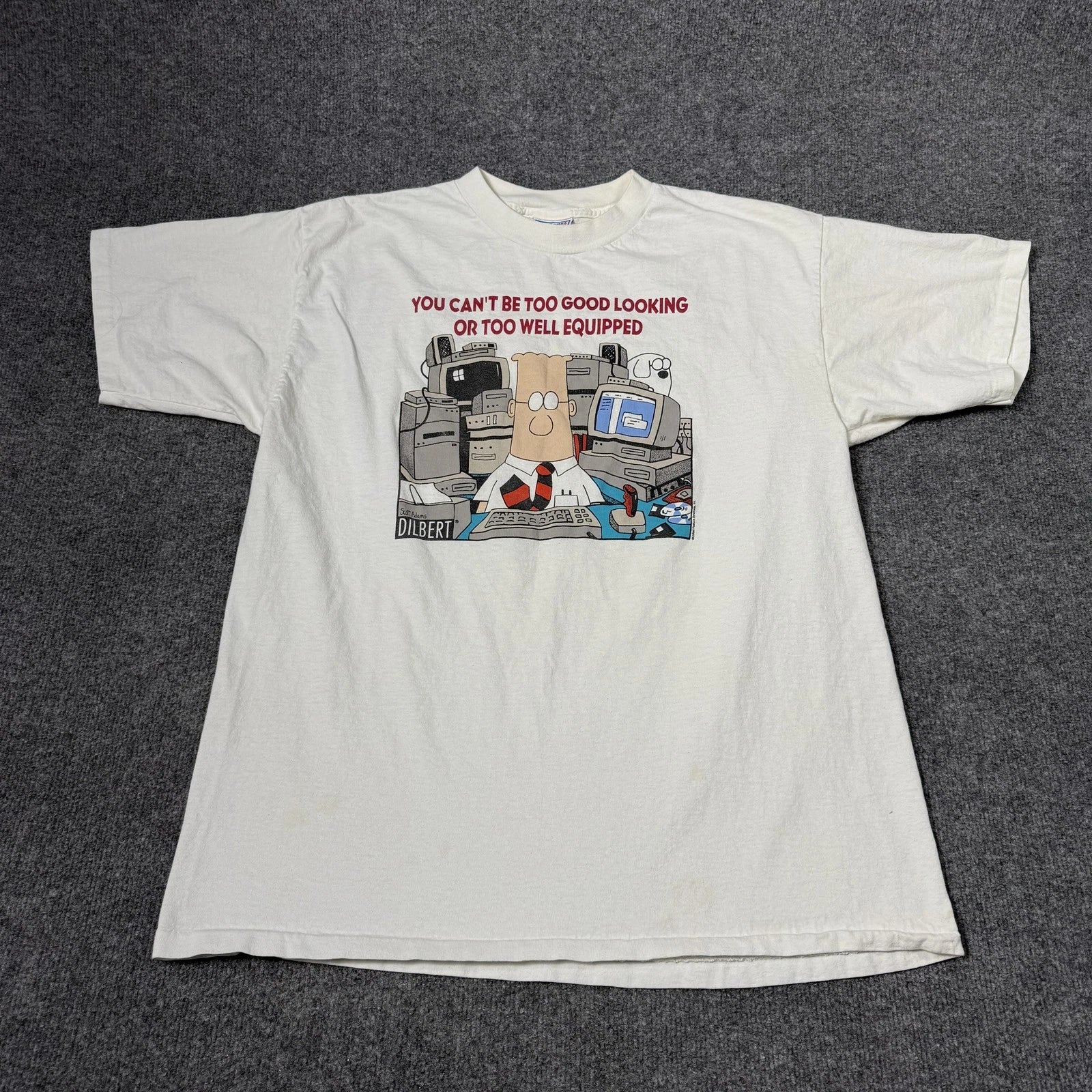Vintage Dilbert Mens XL White All Sport Cartoon - Adult & Kids T-Shirts, Sweatshirts & Hoodies apparel design preview 1