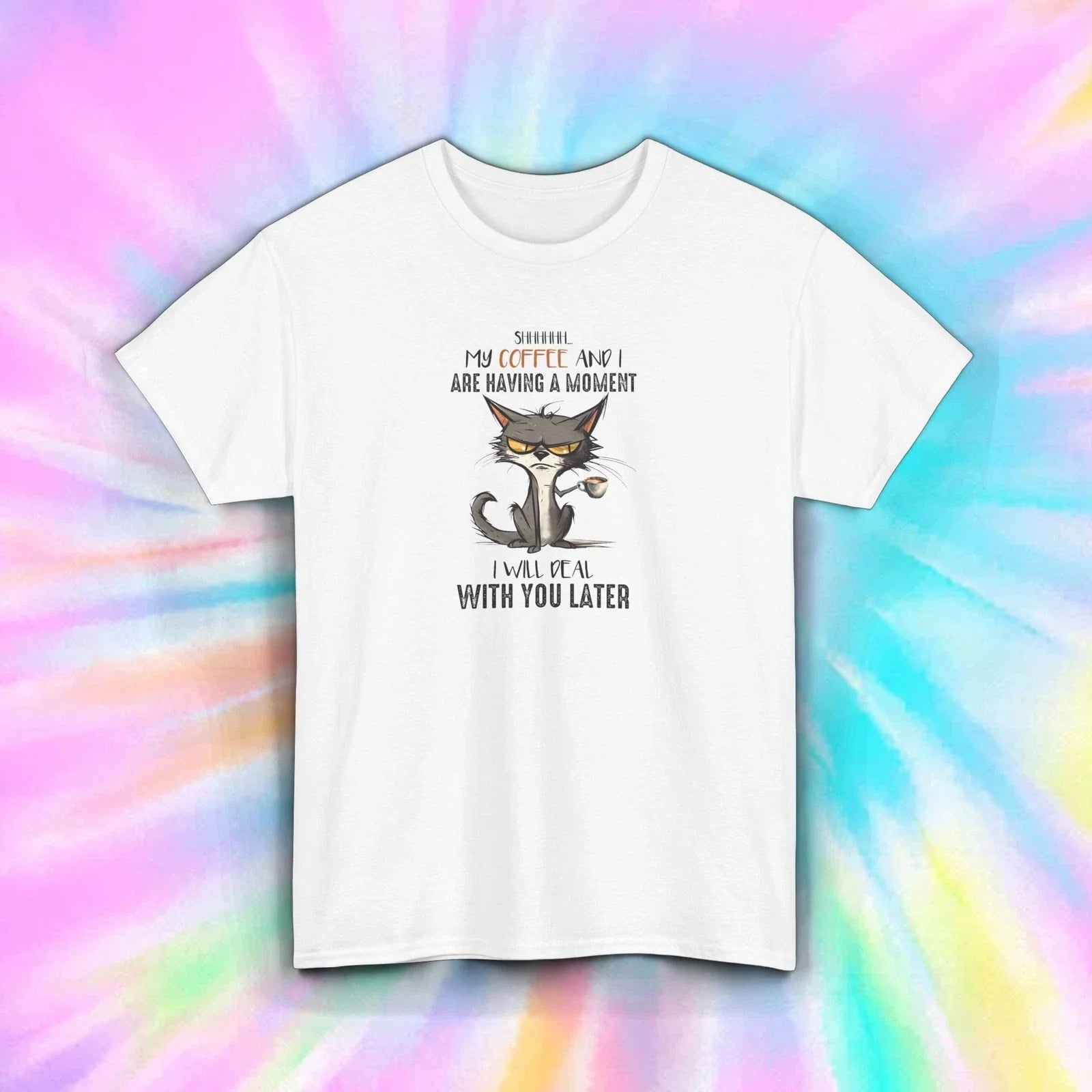 Coffee Cat Shhh Having a Moment Funny Lover Graphic - Adult & Kids T-Shirts, Sweatshirts & Hoodies apparel design preview 1