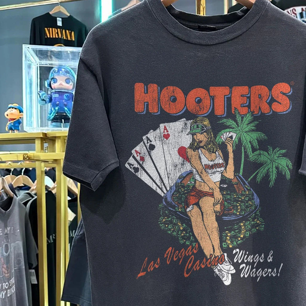 Y2K Hooters Wings And Wagers Las Vegas Classic Black - Adult & Kids T-Shirts, Sweatshirts & Hoodies apparel design preview 1