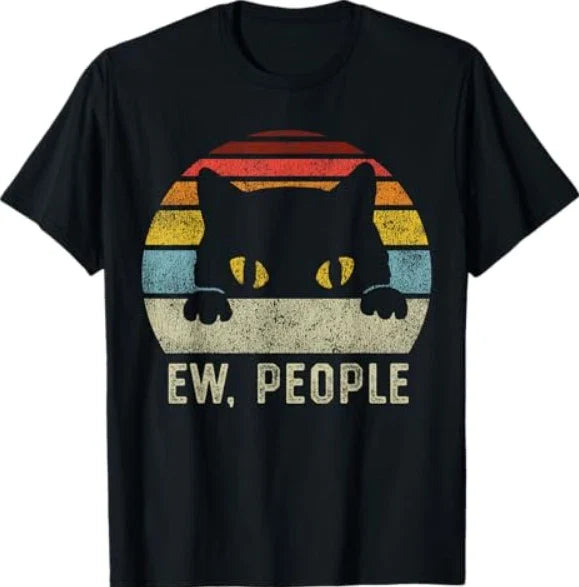 Ew People Retro Cat Funny Vintage Anti Social - Adult & Kids T-Shirts, Sweatshirts & Hoodies apparel design preview 1