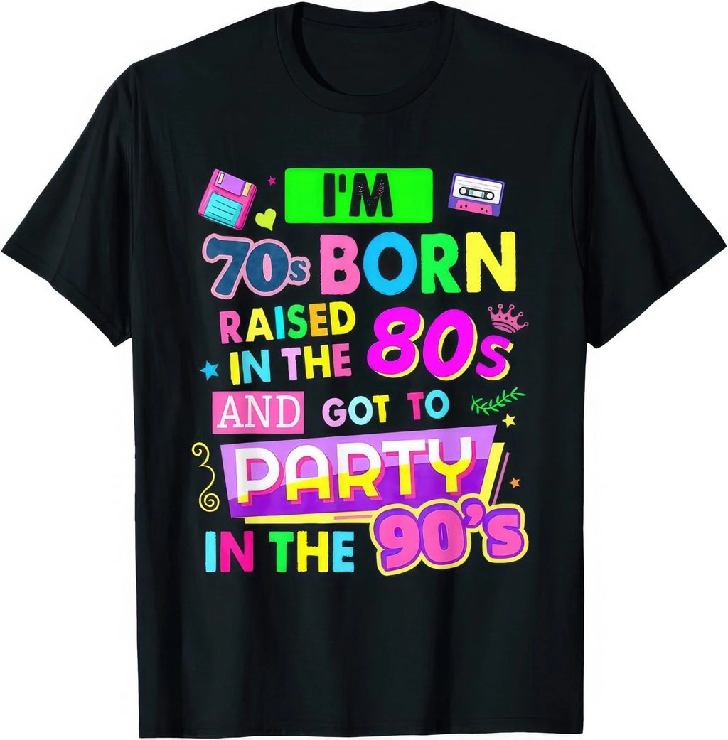 70s Born Raised In The 80s Party 90s Disco Gift - Adult & Kids T-Shirts, Sweatshirts & Hoodies apparel design preview 1