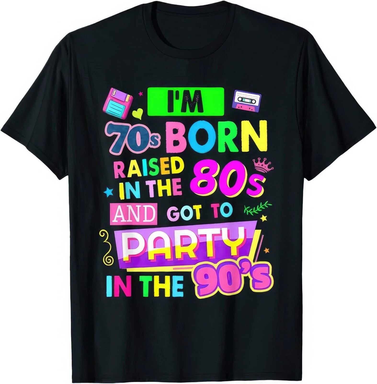 70s Born Raised In The 80s Party 90s Disco Gift - Adult & Kids T-Shirts, Sweatshirts & Hoodies apparel design preview 1