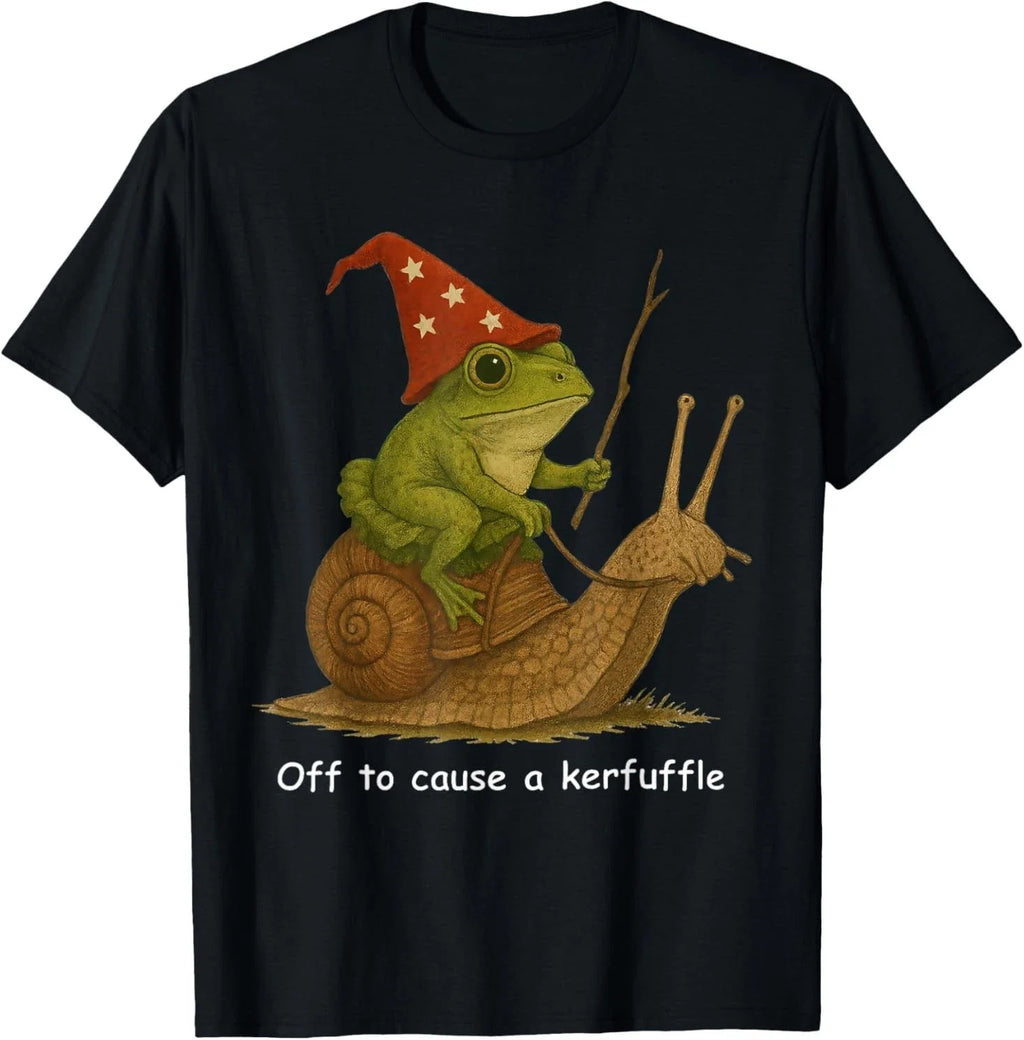 Whimsical Frog Wizard Off to Cause A Kerfuffle Meme - Adult & Kids T-Shirts, Sweatshirts & Hoodies apparel design preview 1