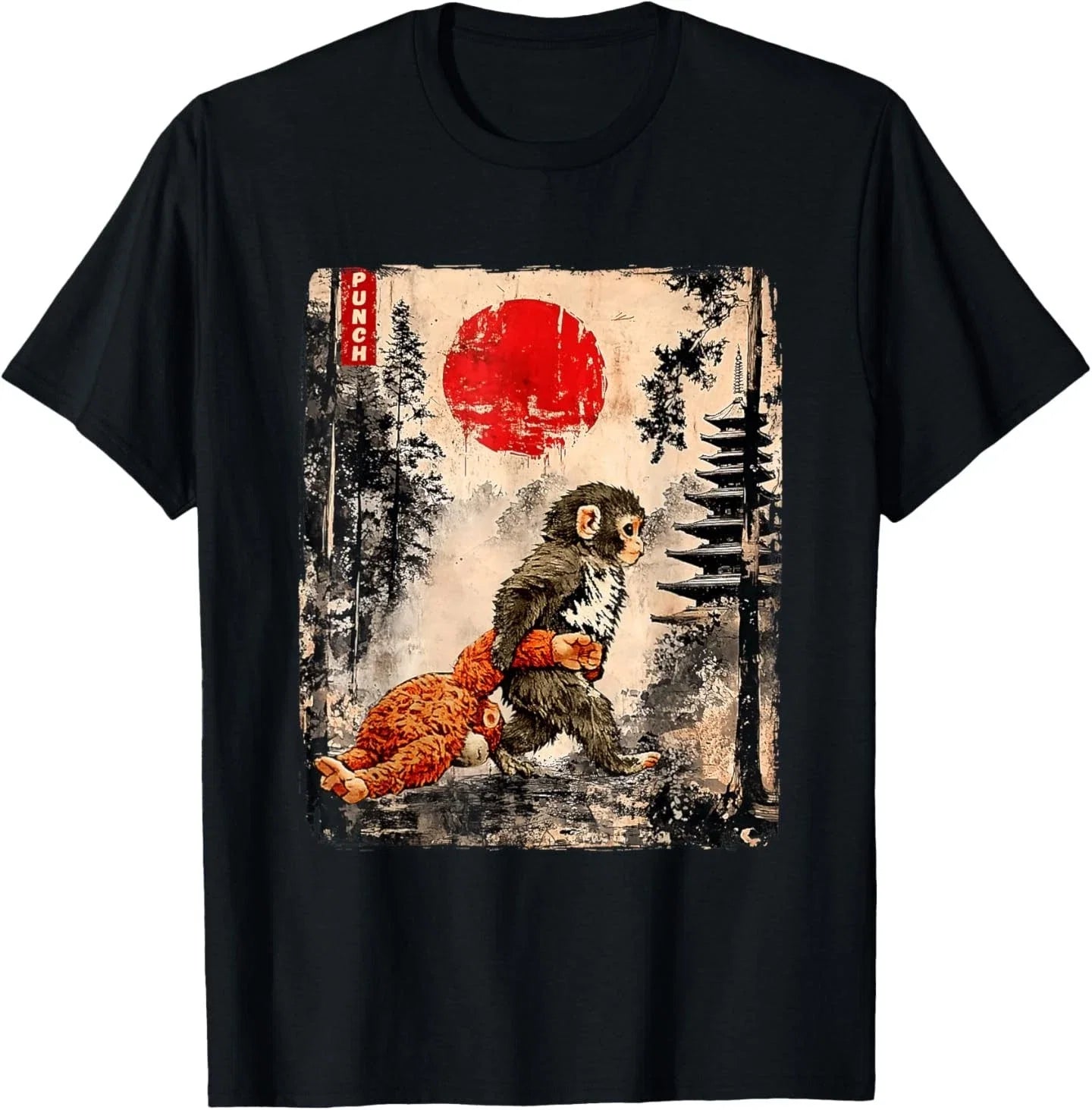 Kawaii Baby Monkey Punch Cute Japanese Ukiyo-e - Adult & Kids T-Shirts, Sweatshirts & Hoodies apparel design preview 1