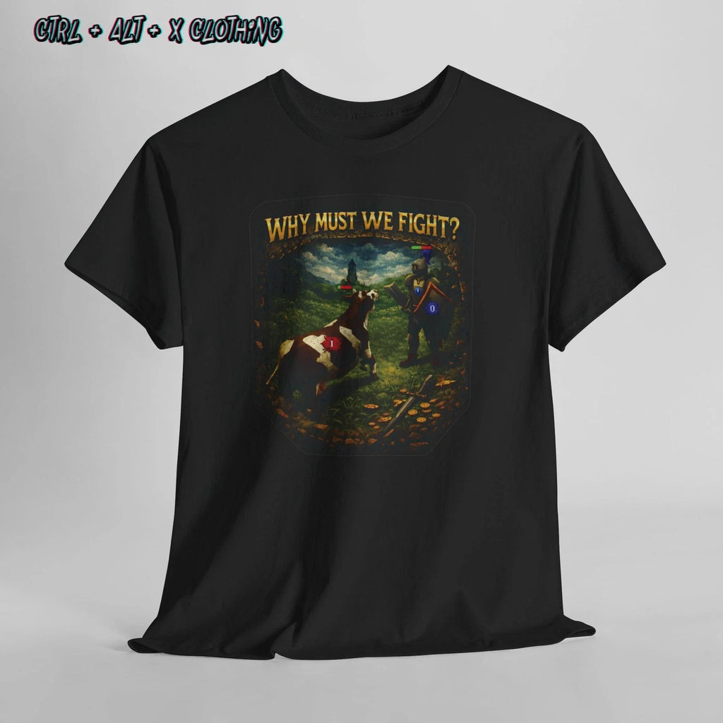 Funny RuneScape Meme Why Must We Fight Knight vs Cow - Adult & Kids T-Shirts, Sweatshirts & Hoodies apparel design preview 1