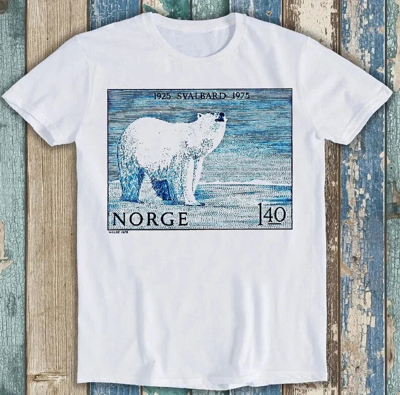 1975 Norway Svalbard Polar Bear Postage Stamp Mail - Adult & Kids T-Shirts, Sweatshirts & Hoodies apparel design preview 1