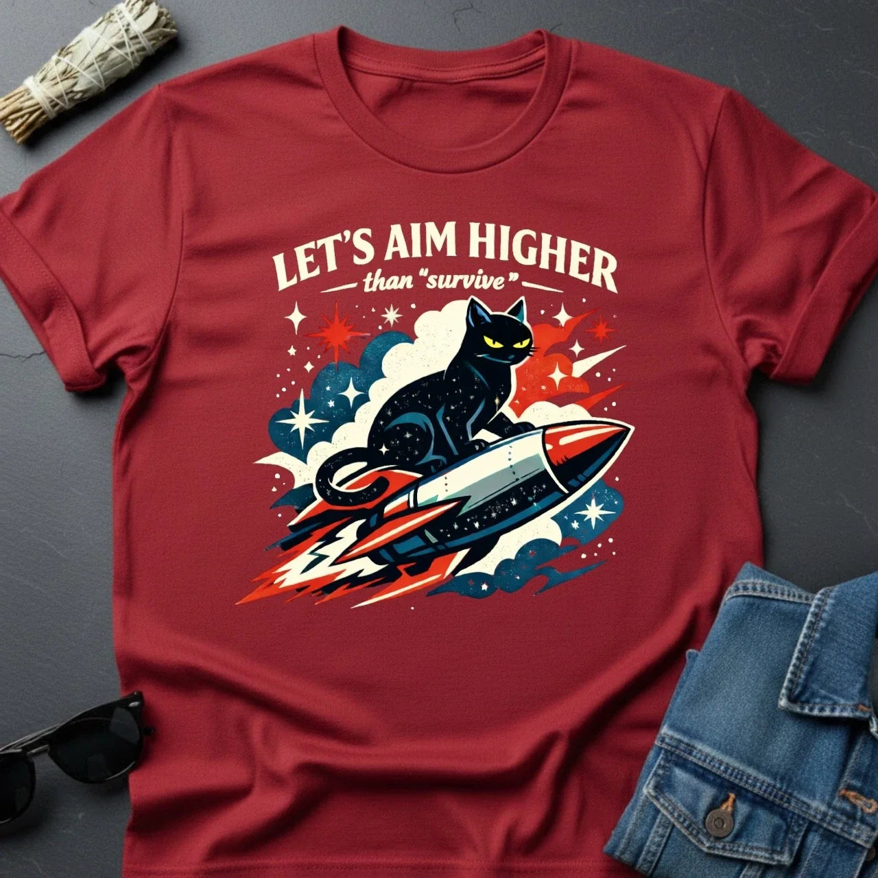 Let's Aim Higher Than Survive Inspirational Cat - Adult & Kids T-Shirts, Sweatshirts & Hoodies apparel design preview 1