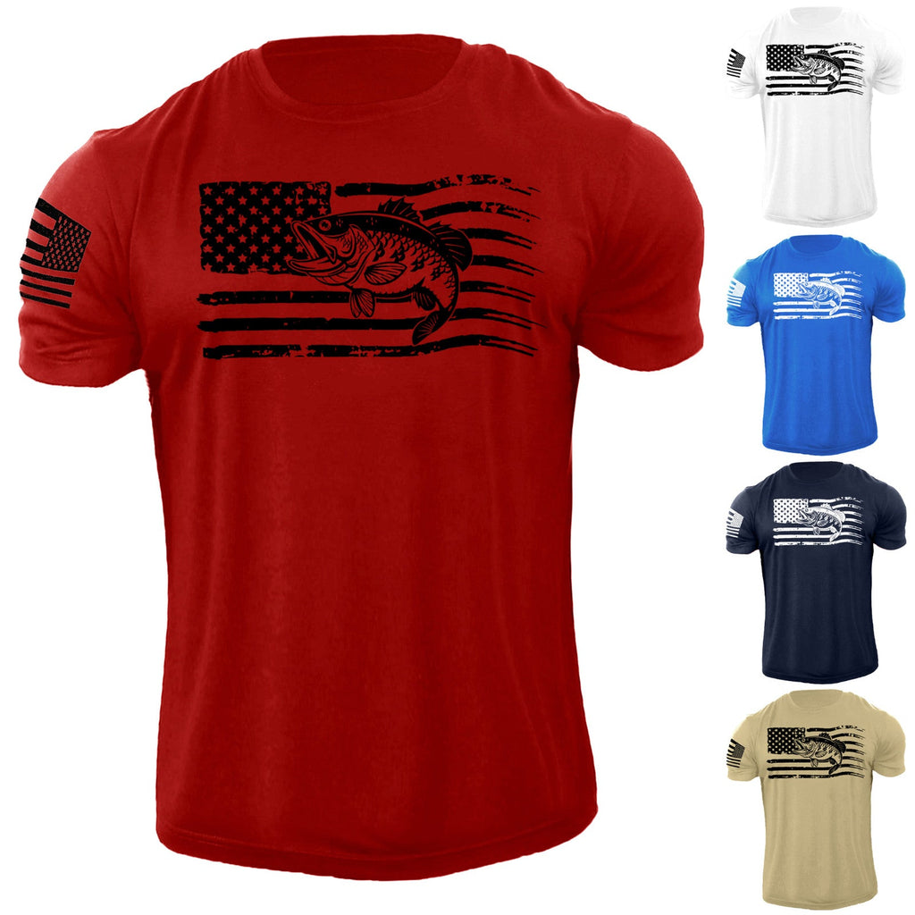 Men's USA Fish Flag American Patriotic 100% Cotton - Adult & Kids T-Shirts, Sweatshirts & Hoodies apparel design preview 1