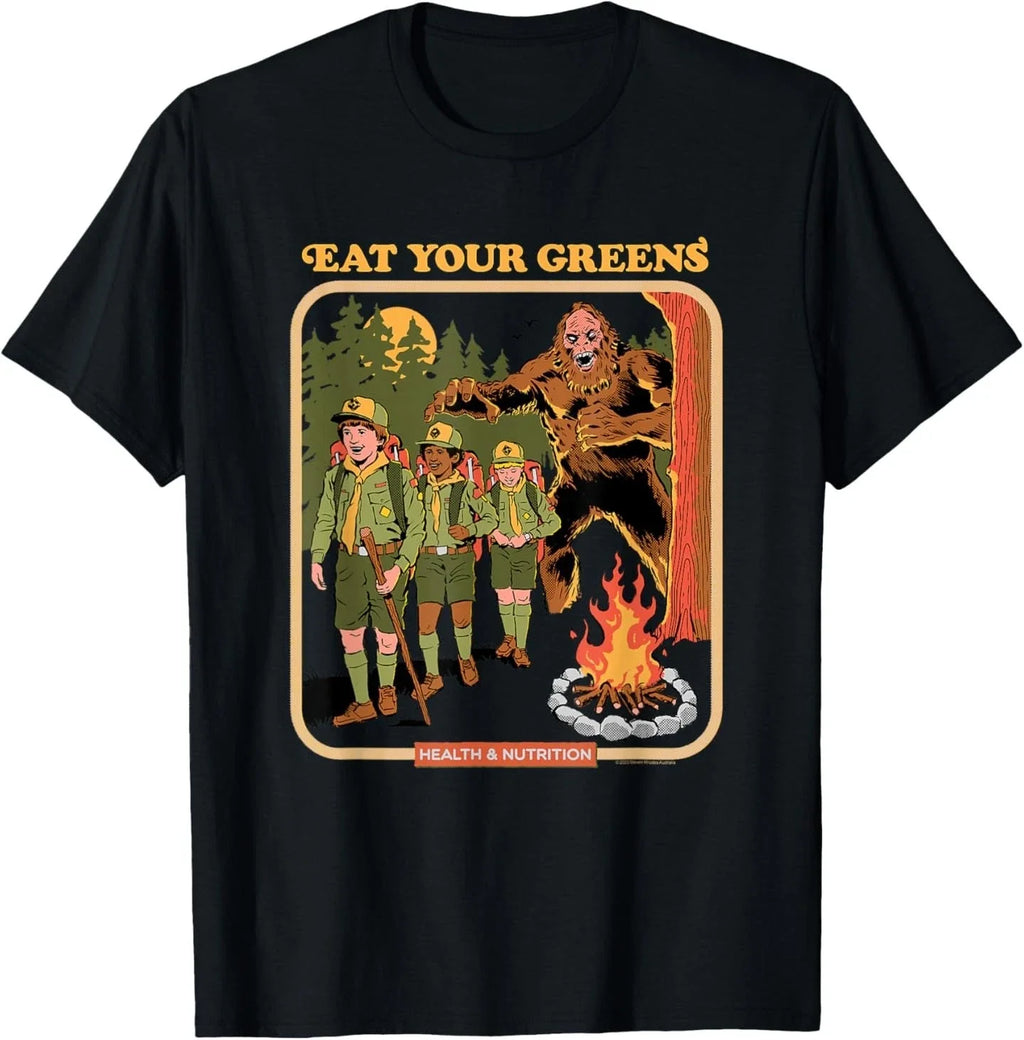 Steven Rhodes Eat Your Greens Bigfoot Retro Dark - Adult & Kids T-Shirts, Sweatshirts & Hoodies apparel design preview 1