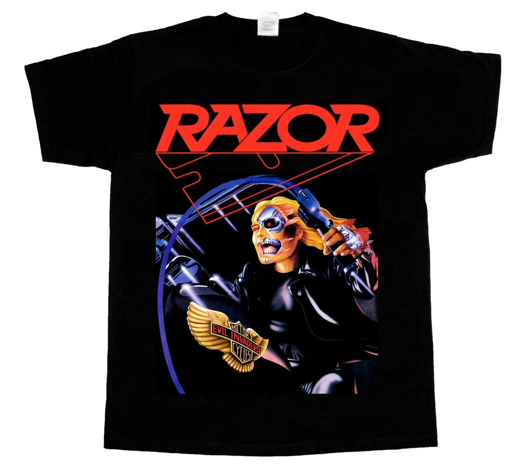RAZOR EVIL INVADERS'85 THRASH SPEED METAL BAND - Adult & Kids T-Shirts, Sweatshirts & Hoodies apparel design preview 1