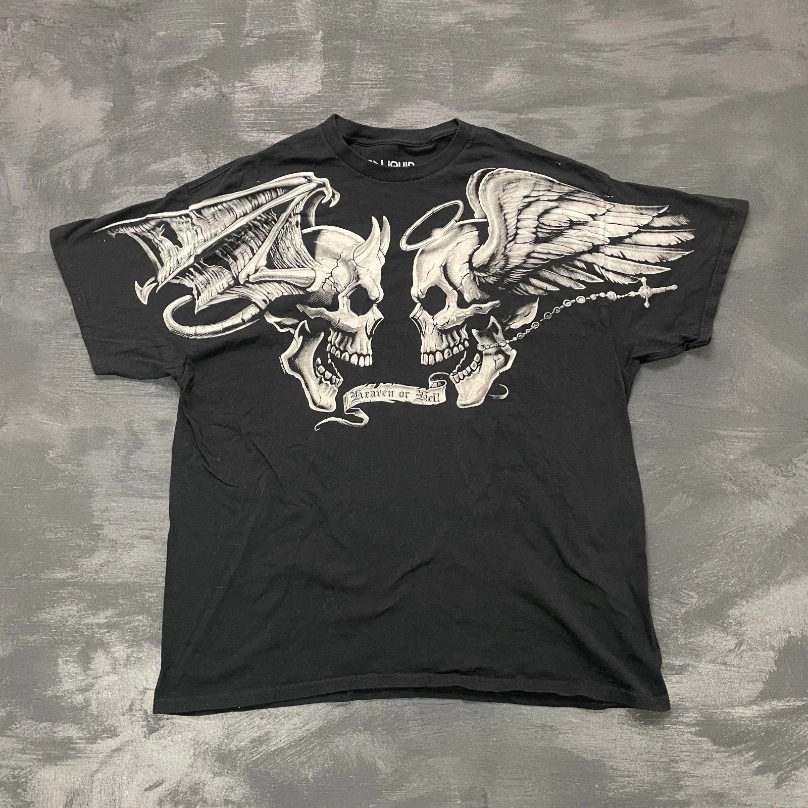Vintage Heaven and Hell Skulls mens XL Black 2000s - Adult & Kids T-Shirts, Sweatshirts & Hoodies apparel design preview 1