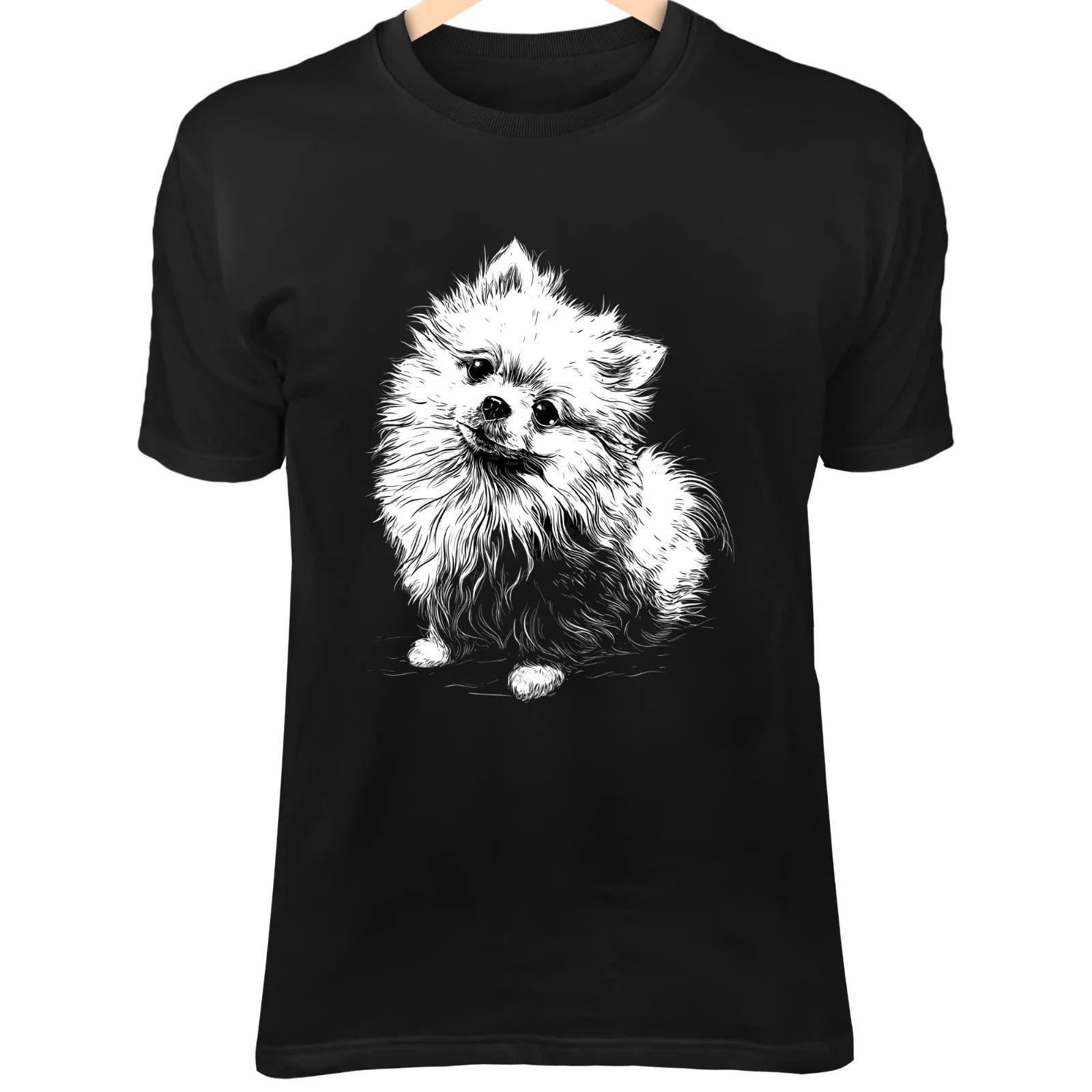 Pomeranian Dog Line Art Cute Fluffy Cartoon, Kawaii - Adult & Kids T-Shirts, Sweatshirts & Hoodies apparel design preview 1