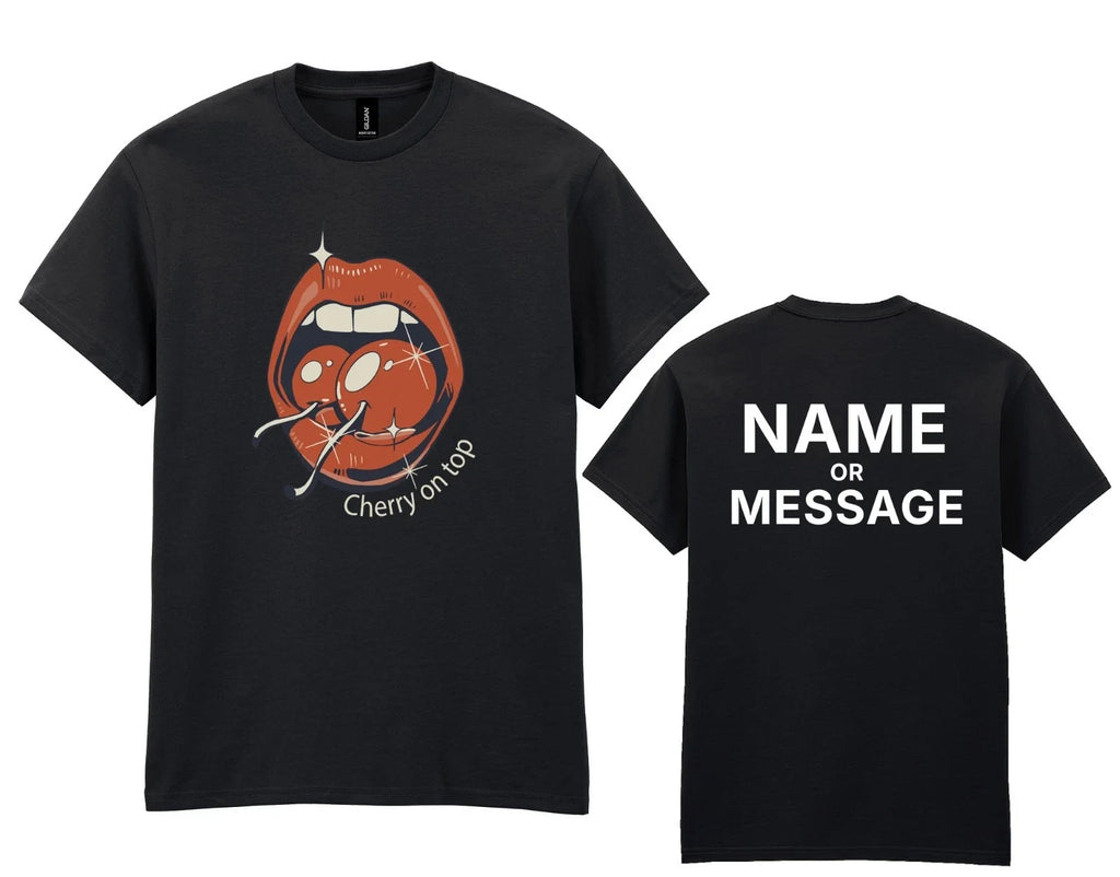 Retro Cherry Lips Pop Art Graphic Personalised Name - Adult & Kids T-Shirts, Sweatshirts & Hoodies apparel design preview 1