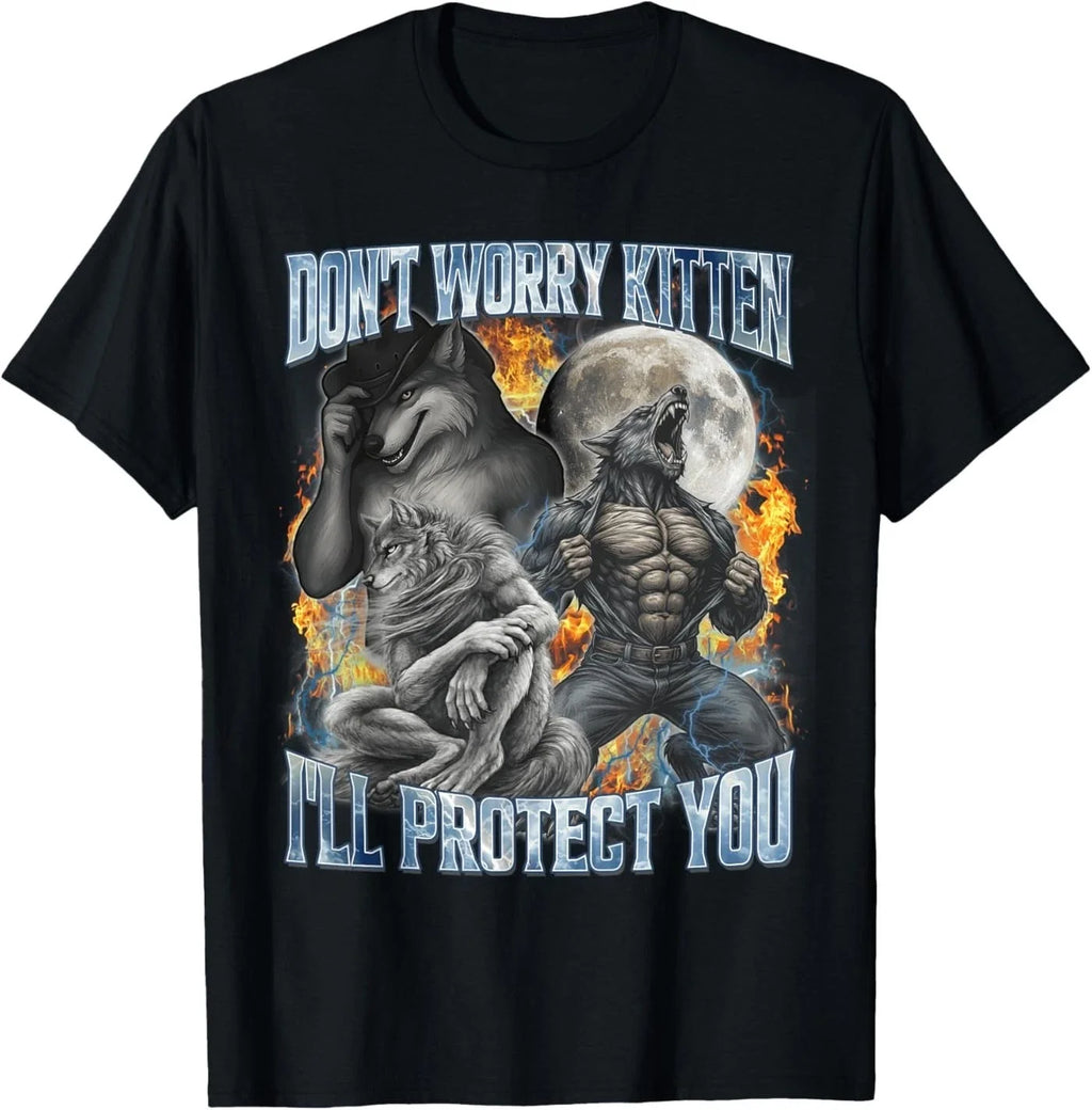 Don't Worry Kitten I'll Protect You Funny Alpha Wolf - Adult & Kids T-Shirts, Sweatshirts & Hoodies apparel design preview 1